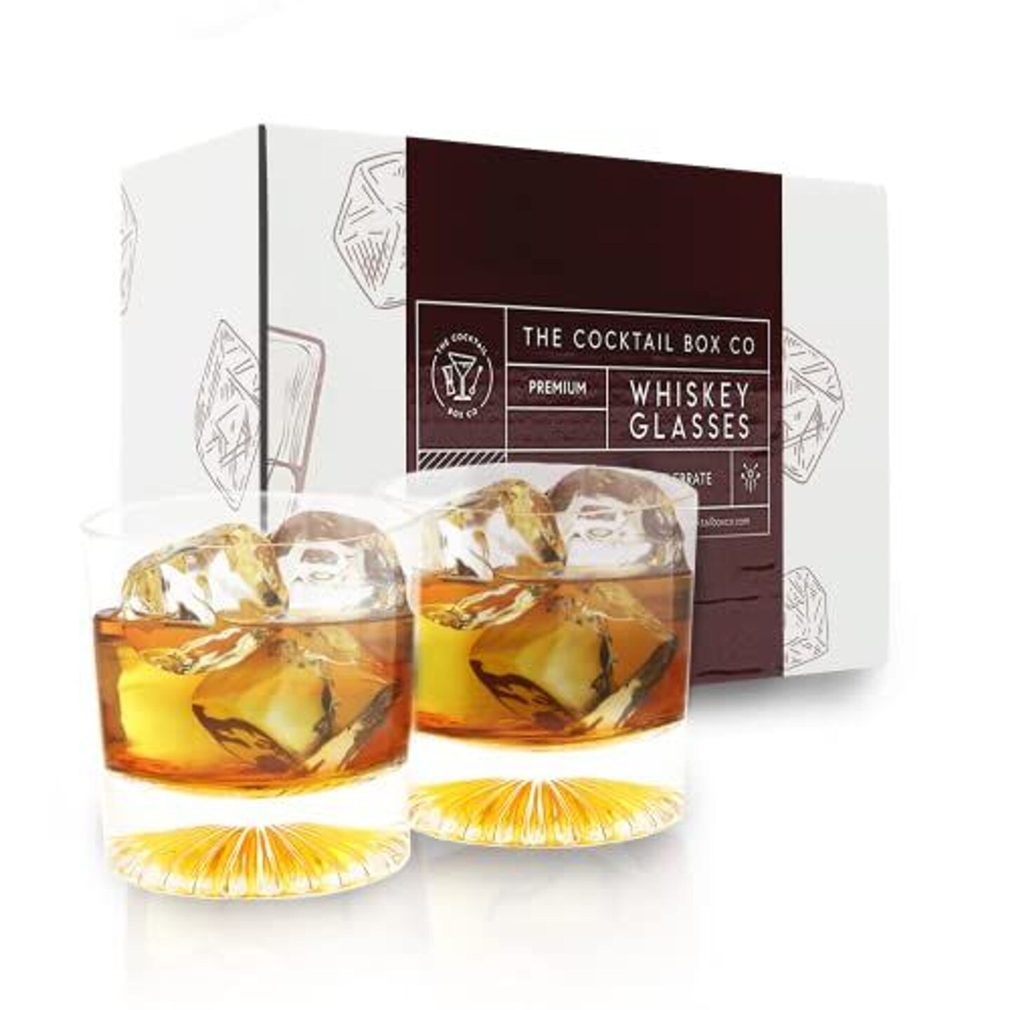 The Cocktail Box Co Premium Whiskey Glasses Set of 2, Bourbon Glass, Whiskey Glass, Double Wall Old Fashioned Glass, Crystal Glasses, Unique design of Whiskey Glasses, Great Gifts for Men