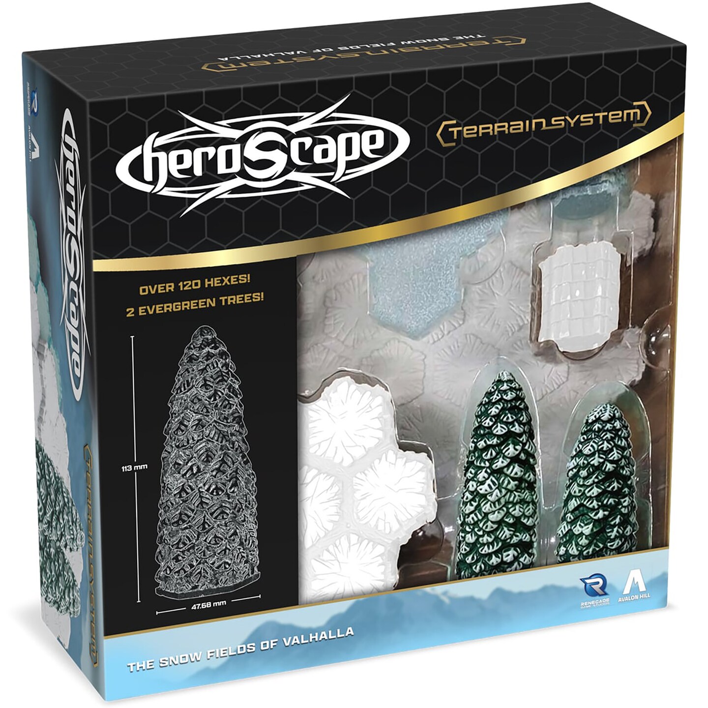 Renegade Games: Heroscape: The Snow Fields of Valhalla Terrain Expansion - 36 Hex-Tiles, 2 Tree Miniatures, Build Snow-Ice- Forrest Environments