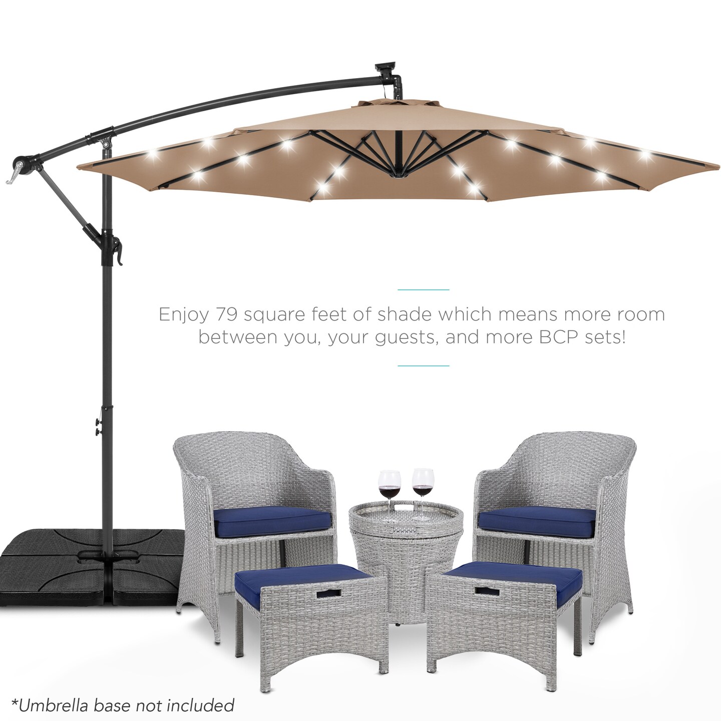 Best Choice Products 10ft Solar LED Offset Hanging Outdoor Market Patio Umbrella w/ Adjustable Tilt