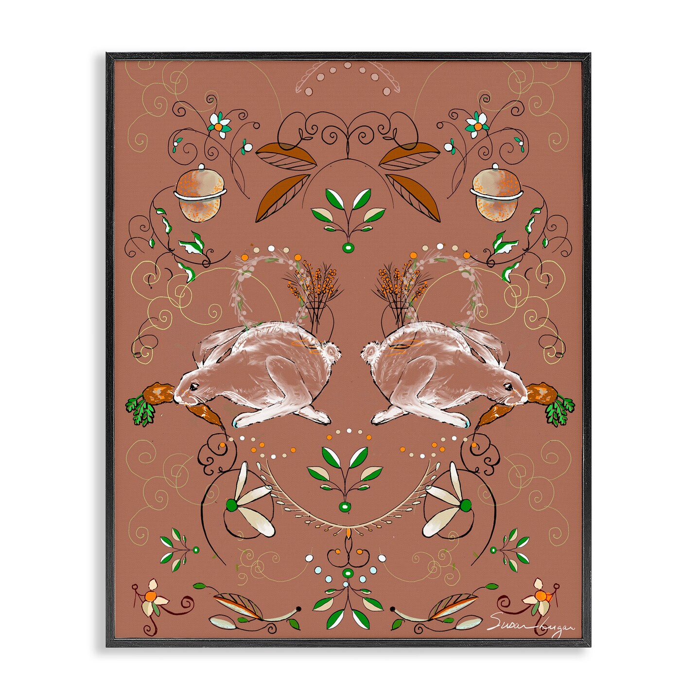 Stupell Industries Symmetrical Woodland Folk Bunnies Framed Giclee, design by Susan Lugar