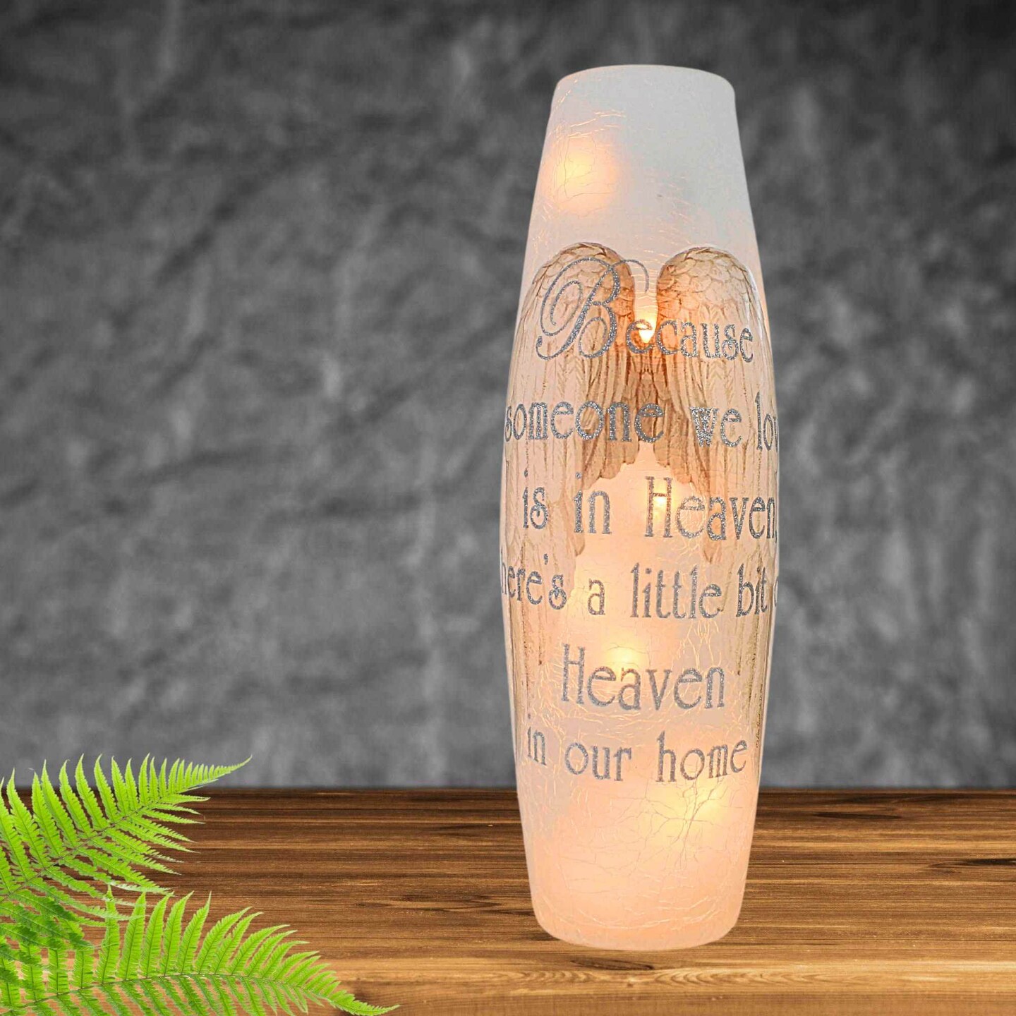Stony Creek 11.75 In Heaven In Our Home Pre-Lit Lg Everyday Lighted Glass Accent , Bereavement Electric Bereavement Angel Wings