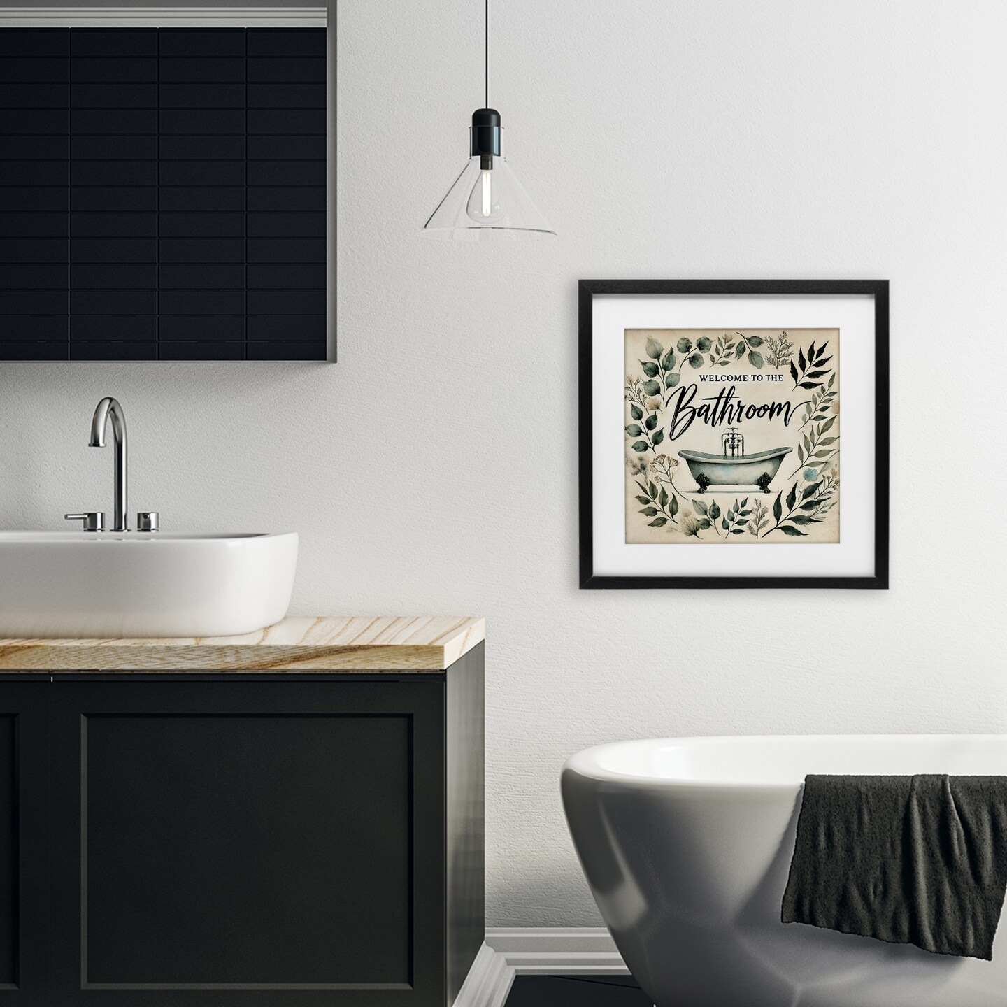 Stupell Industries Vintage Bathroom Welcome Framed Print Under Glass, design by Erin Clark