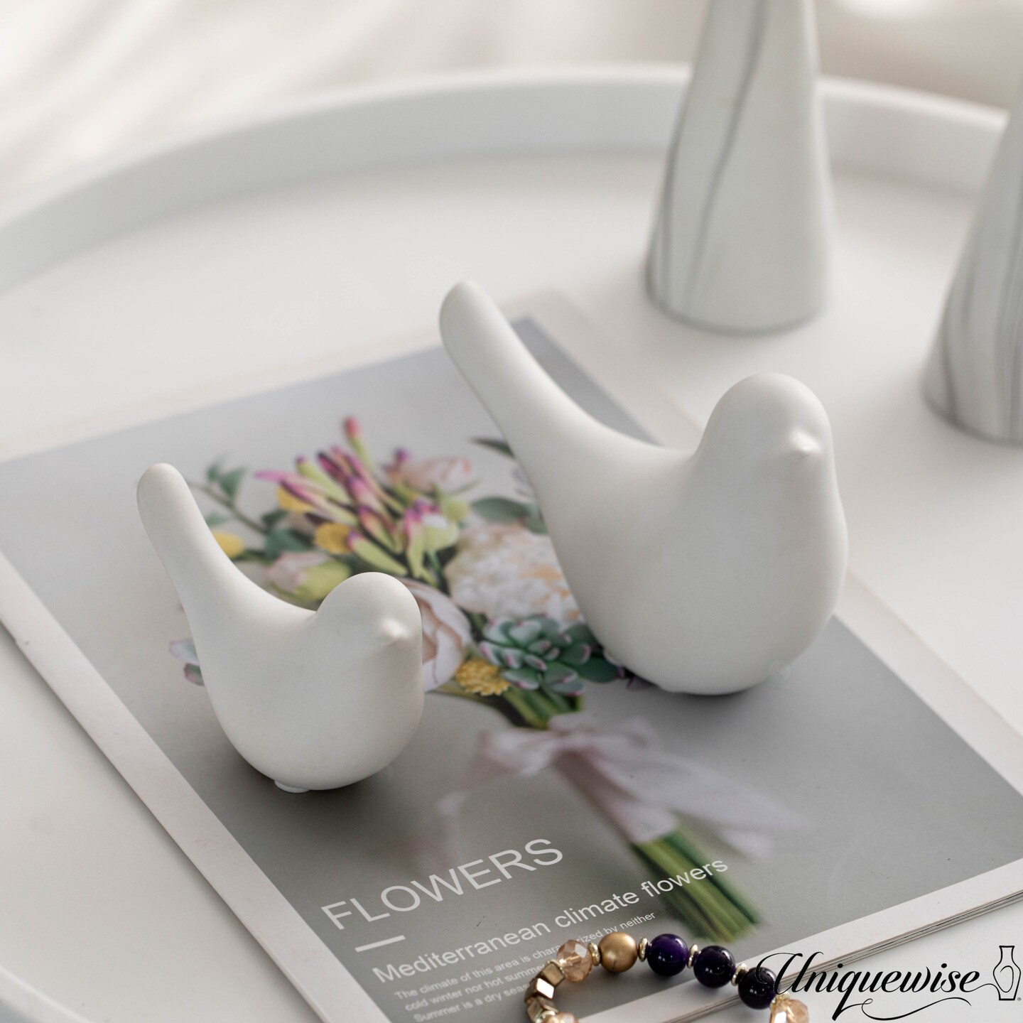 Uniquewise White Ceramic Bird Statue