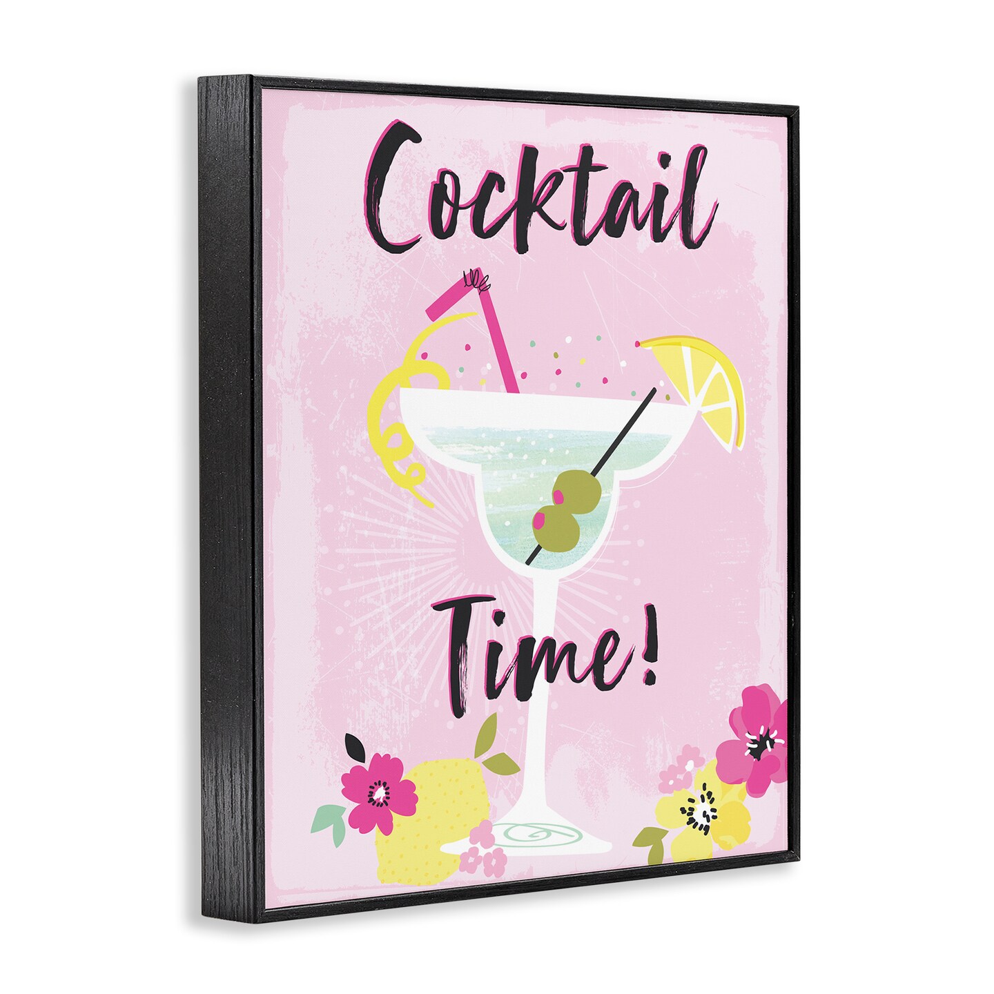 Stupell Industries Pink Cocktail Time Framed Giclee Wall Art Design by Angela Nickeas