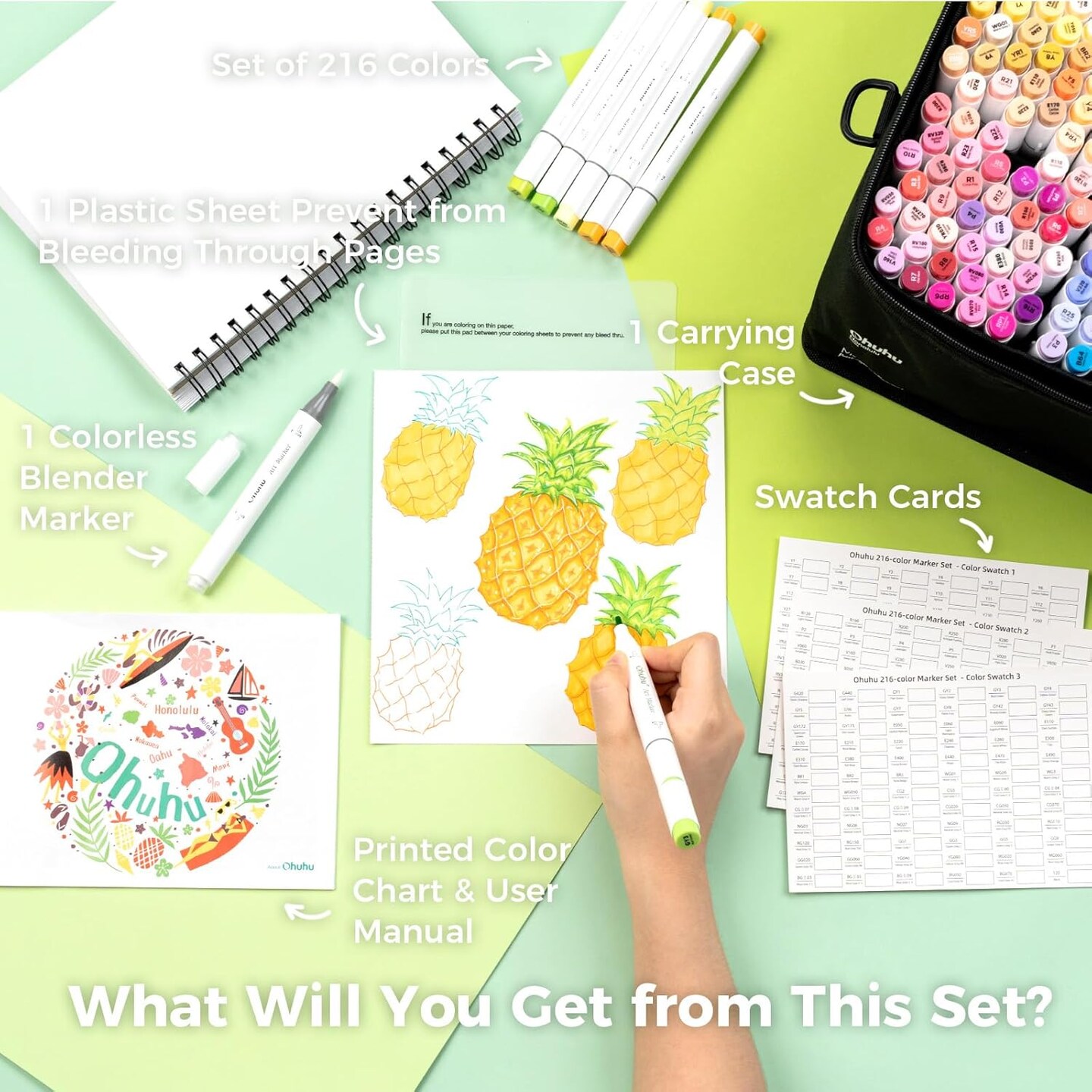 Ohuhu 216-Color Alcohol Markers - Honolulu/ Honolulu B Series