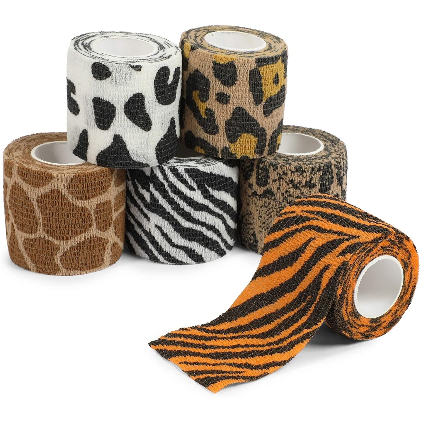 Zodaca Vet Wrap Rolls - Pet & Dog First Aid Tape - Self-Adherent Support Bandage Wrap - Animal Print Bandages - 6 Rolls, 2 in x 15 ft