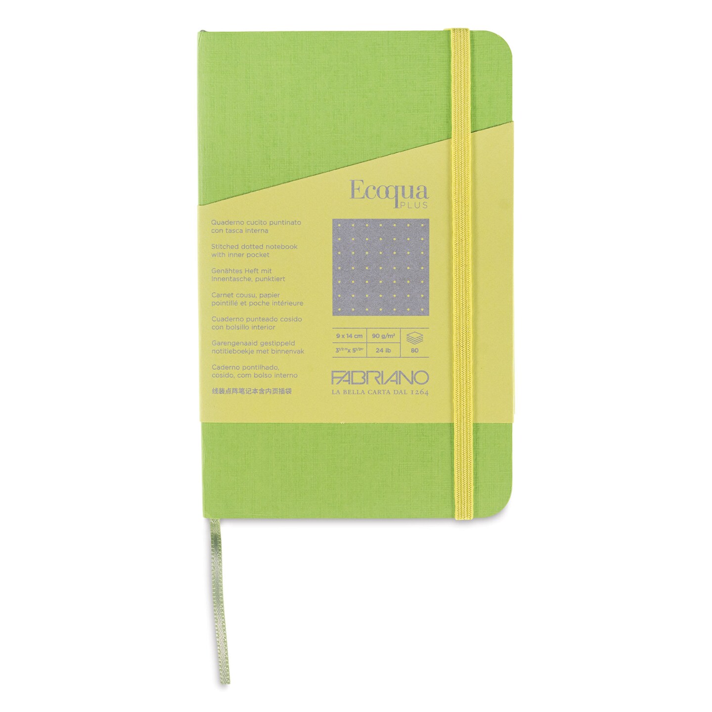 Fabriano EcoQua Plus Stitch-Bound Notebook - Lime, 3-1/2" x 5-1/2", Dot Grid