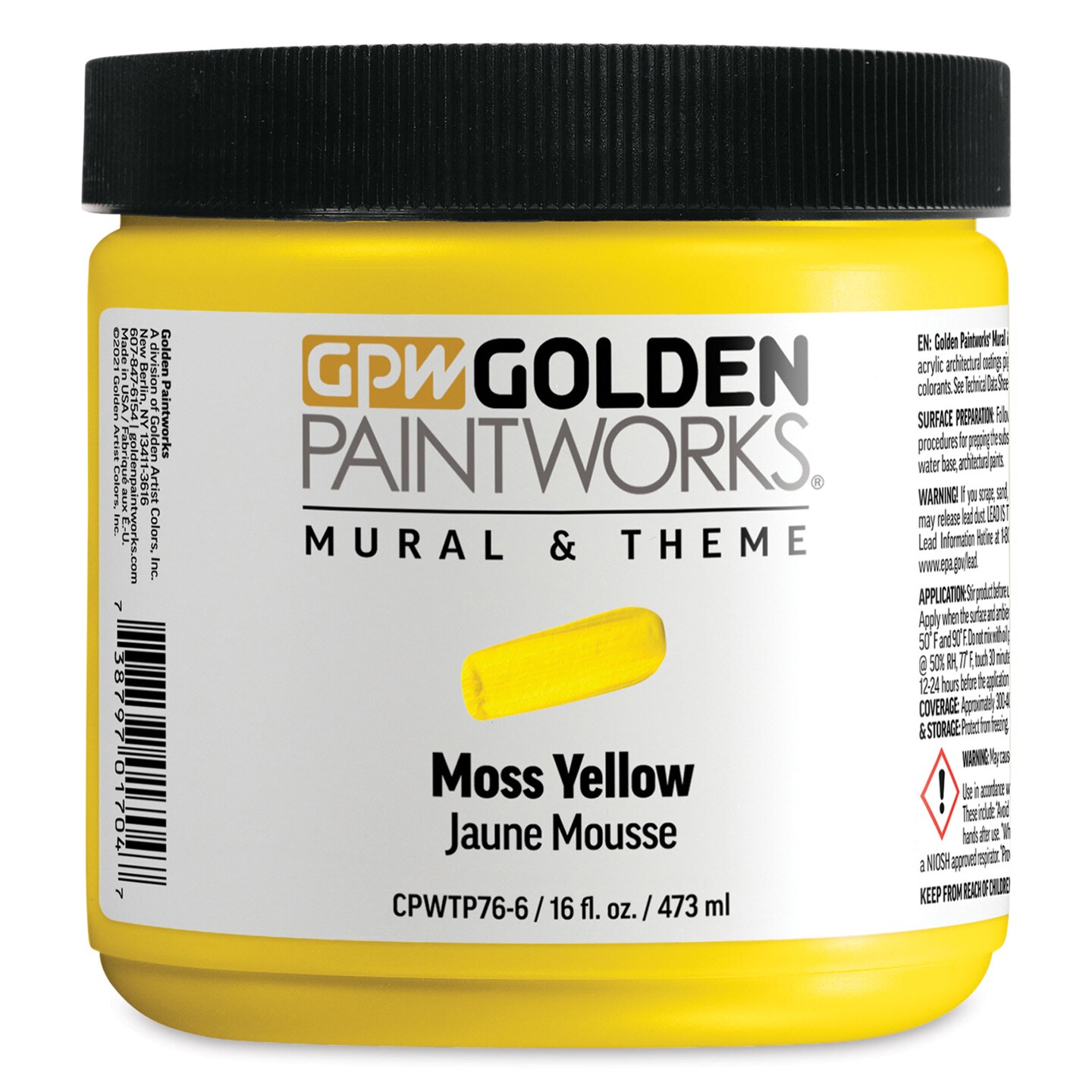 Golden Paintworks Mural and Theme Acrylic Paint - Moss Yellow, 16 oz, Jar