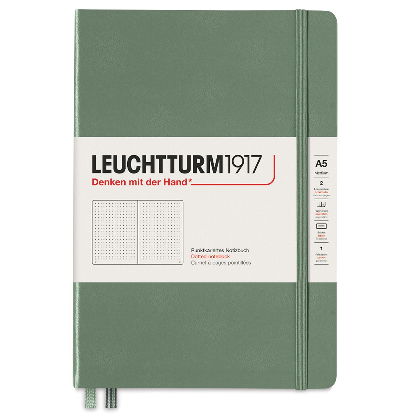 Leuchtturm1917 Dotted Hardbound Notebook - Olive, 5-3/4" x 8-1/4"