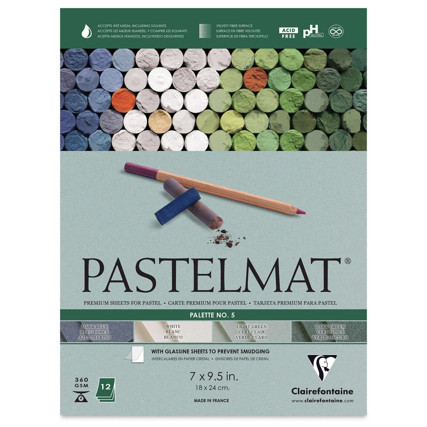Clairefontaine Pastelmat Pad - 7" x 9-1/2", Palette No. 5, 12 Sheets