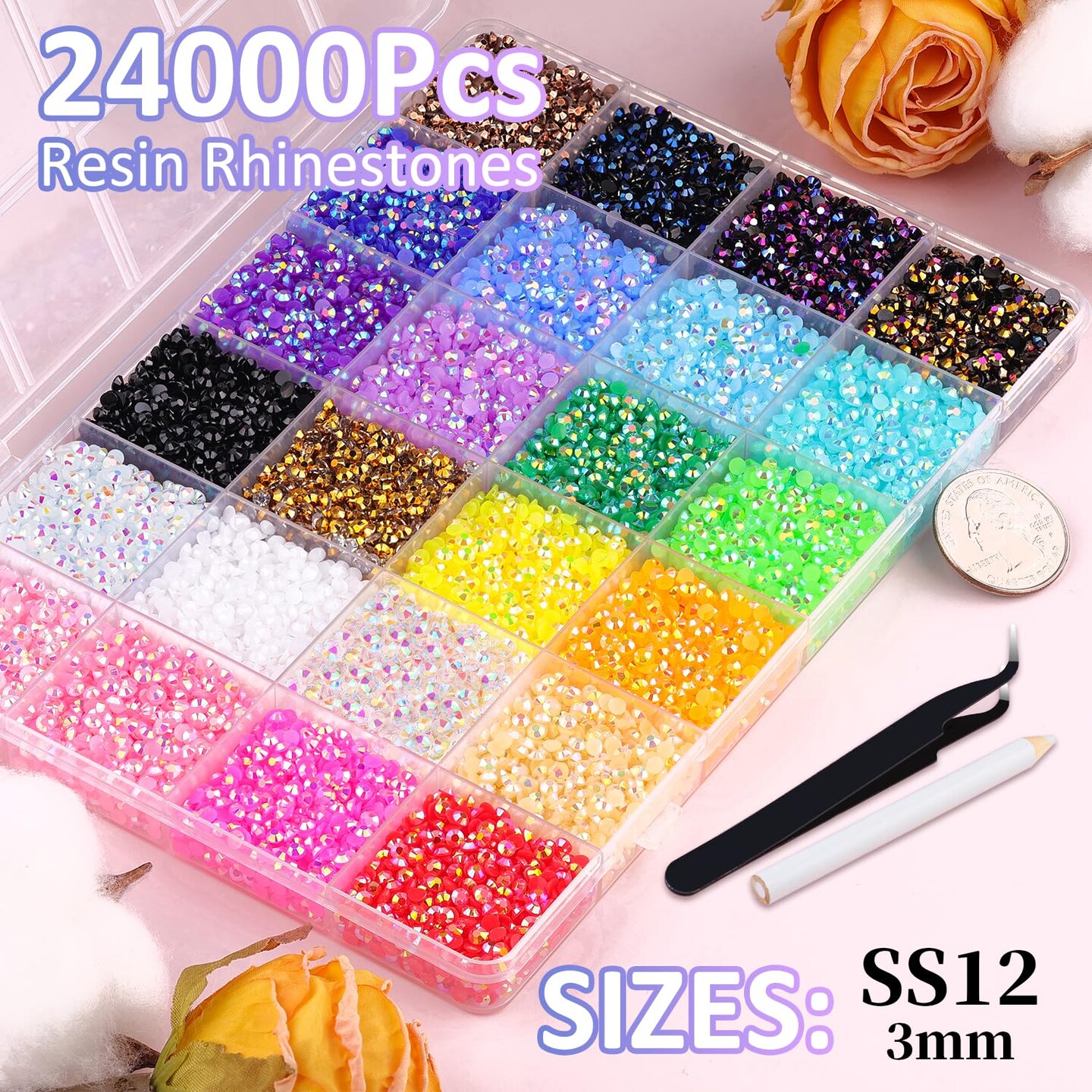 18000Pcs Resin Jelly Rhinestones for Crafting, Multicolor 3mm Flatback Rainbow Gems, Bedazzling Crystal with 3Pcs 10ml B7000 Jewelry Glue for DIY Crafts Clothing Shoes Nail Art