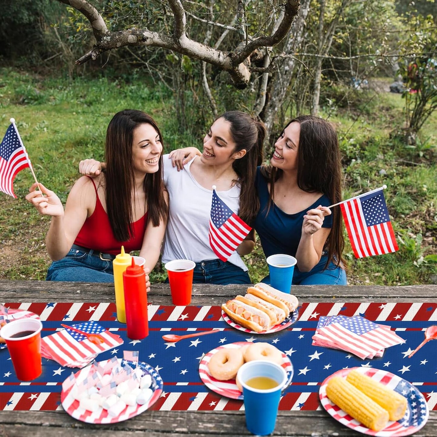 Patriotic Red White Blue Table Runner for Memorial Day, 4th of July, and Veteran&#x27;s Day, Perfect for Home, Party, Kitchen, Dining Decorations