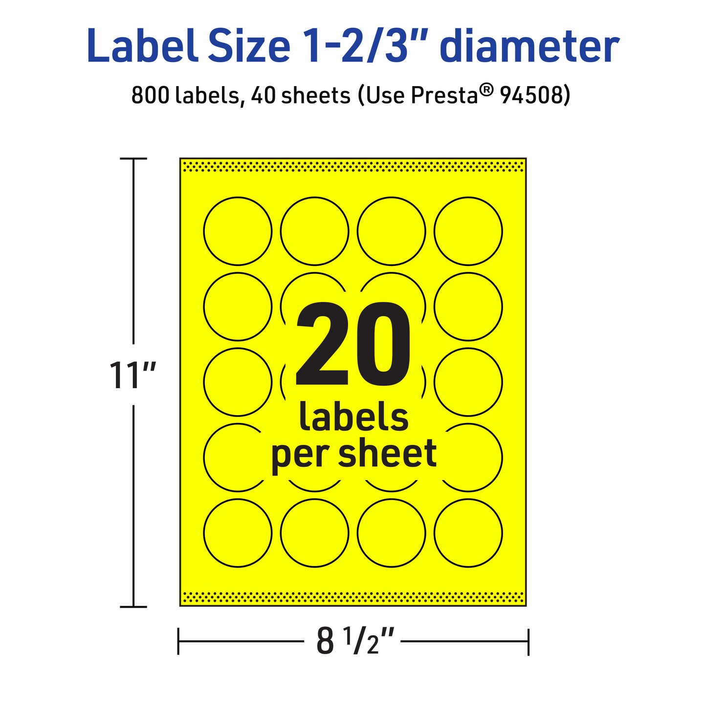 Avery Neon Yellow Paper Labels, 1-2/3&#x22; Diameter Round