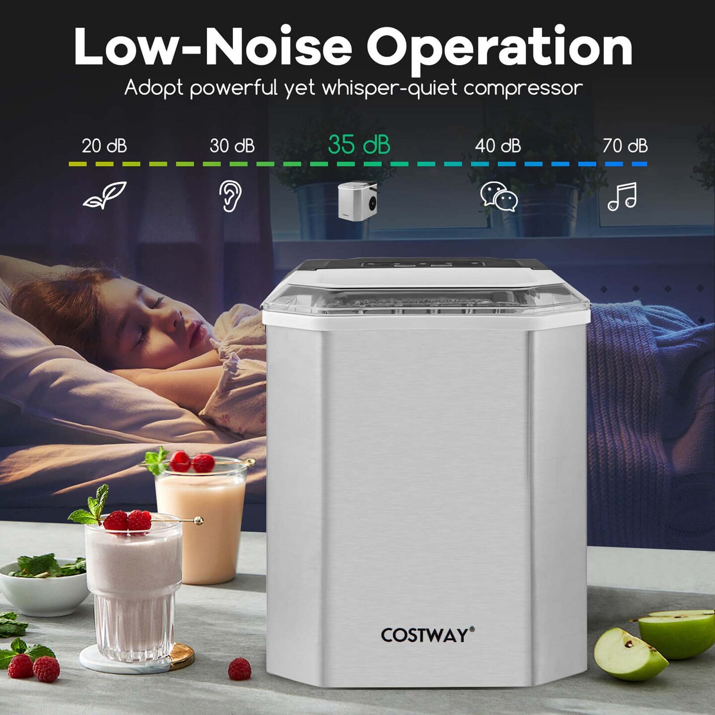 Costway Countertop Ice Maker Portable Ice Making Machine 6-13 Mins 9 Ice 26.5 lbs/24 Hrs Black/Silver