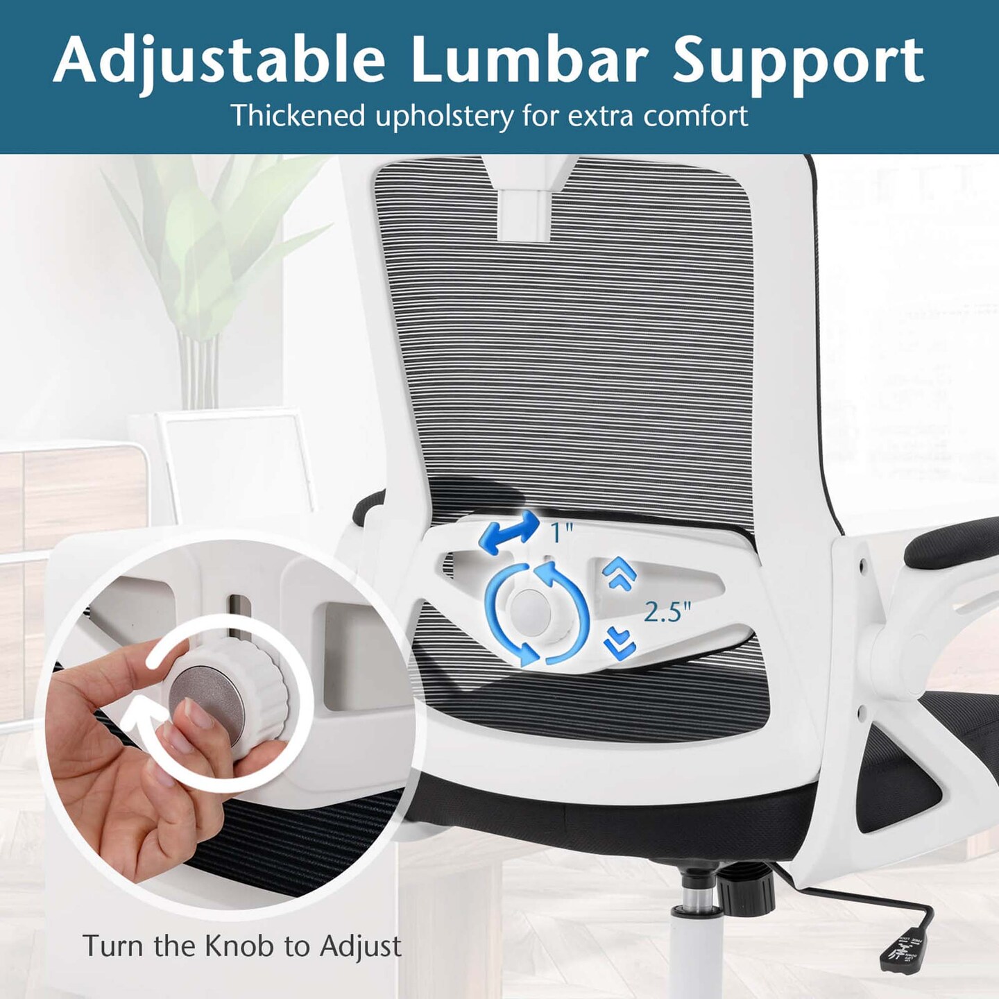 Costway Ergonomic Office Chair with Adjustable Lumbar Support Rocking Backrest Armrests Black/White