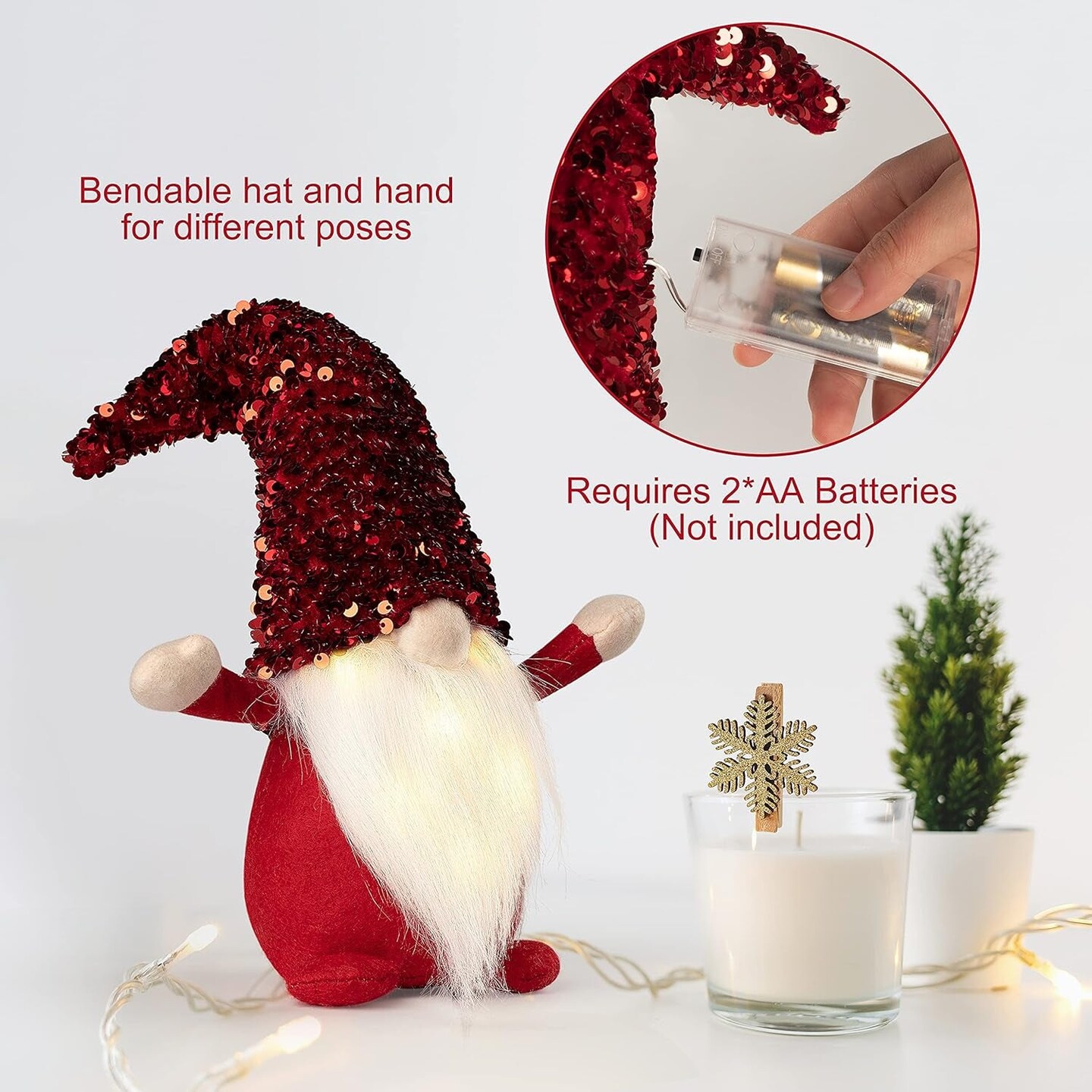 2Pack Sequin Christmas Gnomes Plush with LED Lighting Beard, Handmade Swedish Tomte Santa Scandinavian Figurine Nordic Plush Elf Doll Gnome Ornaments Christmas Decorations Home Decor