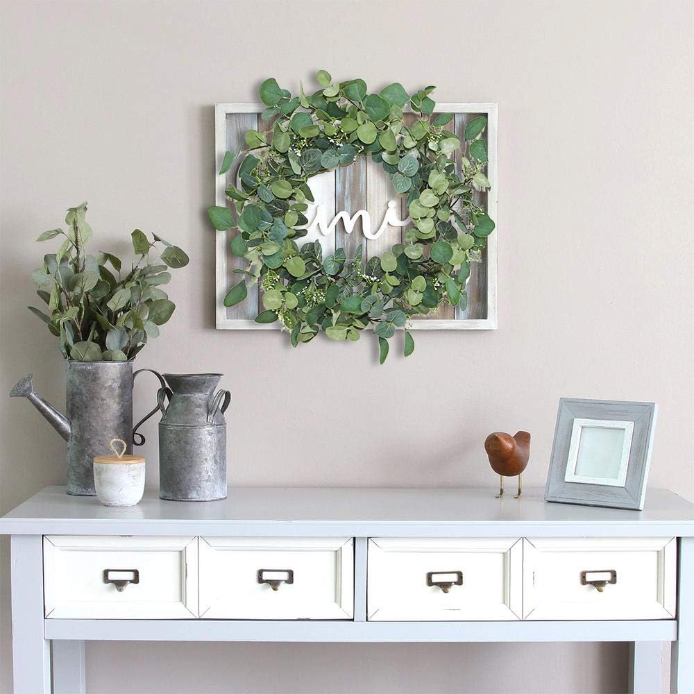Artificial Eucalyptus Spring Wreath - 20&#x22; Fake Green Leaves Eucalyptus Wreath with Seeds for Front Door, Wall, Window, Farmhouse Decoration