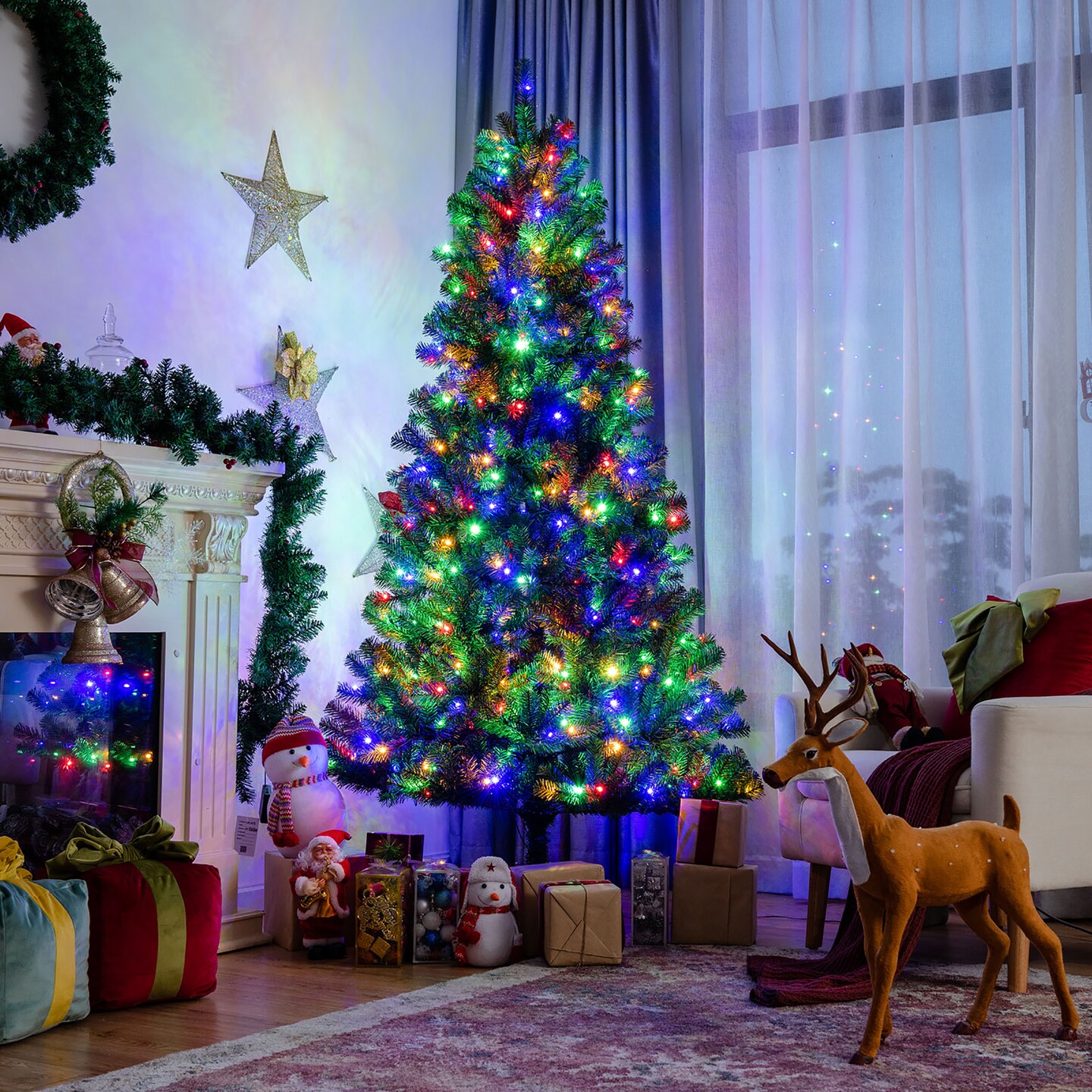 Costway 7ft Pre-lit Hinged Christmas Tree w/ Remote Control &#x26; 9 Lighting Modes