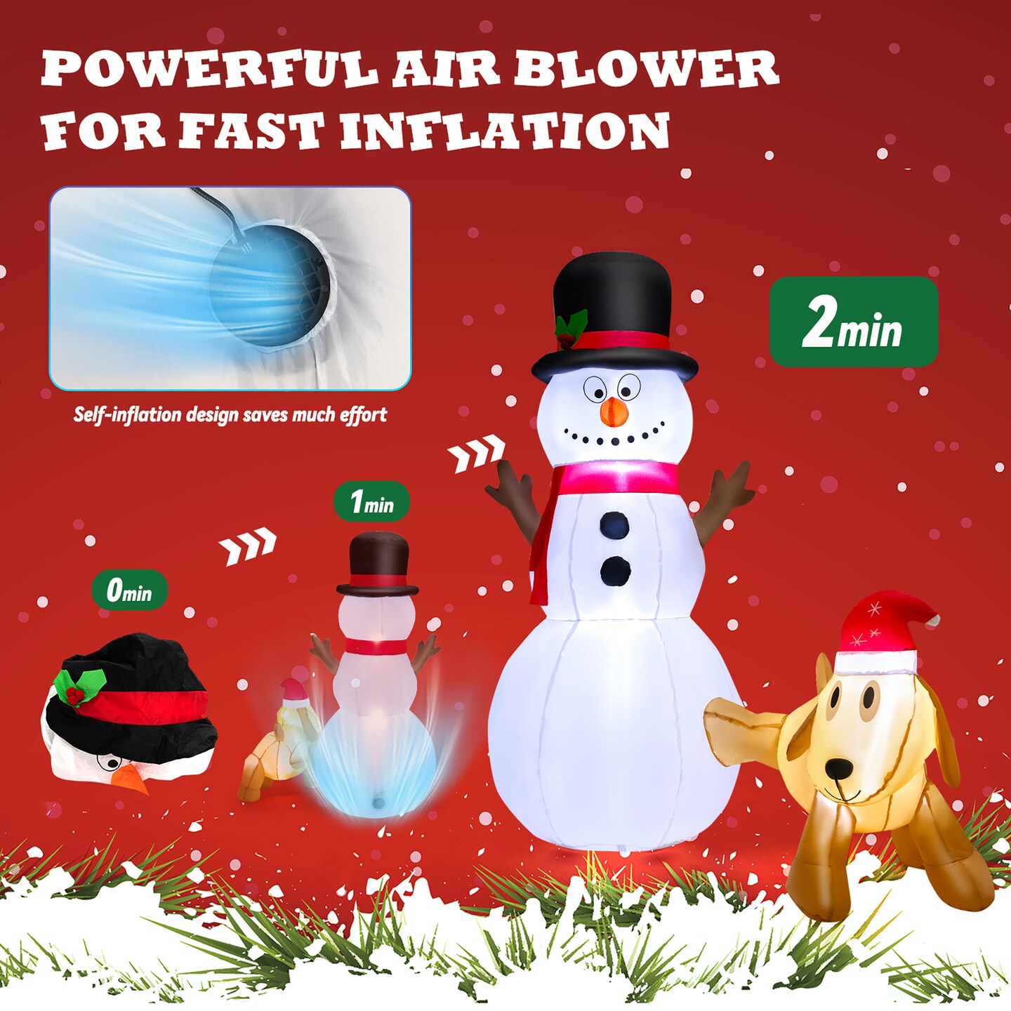 Costway 6 FT Tall Inflatable Snowman and Dog Set Christmas Decoration w/ LED Lights