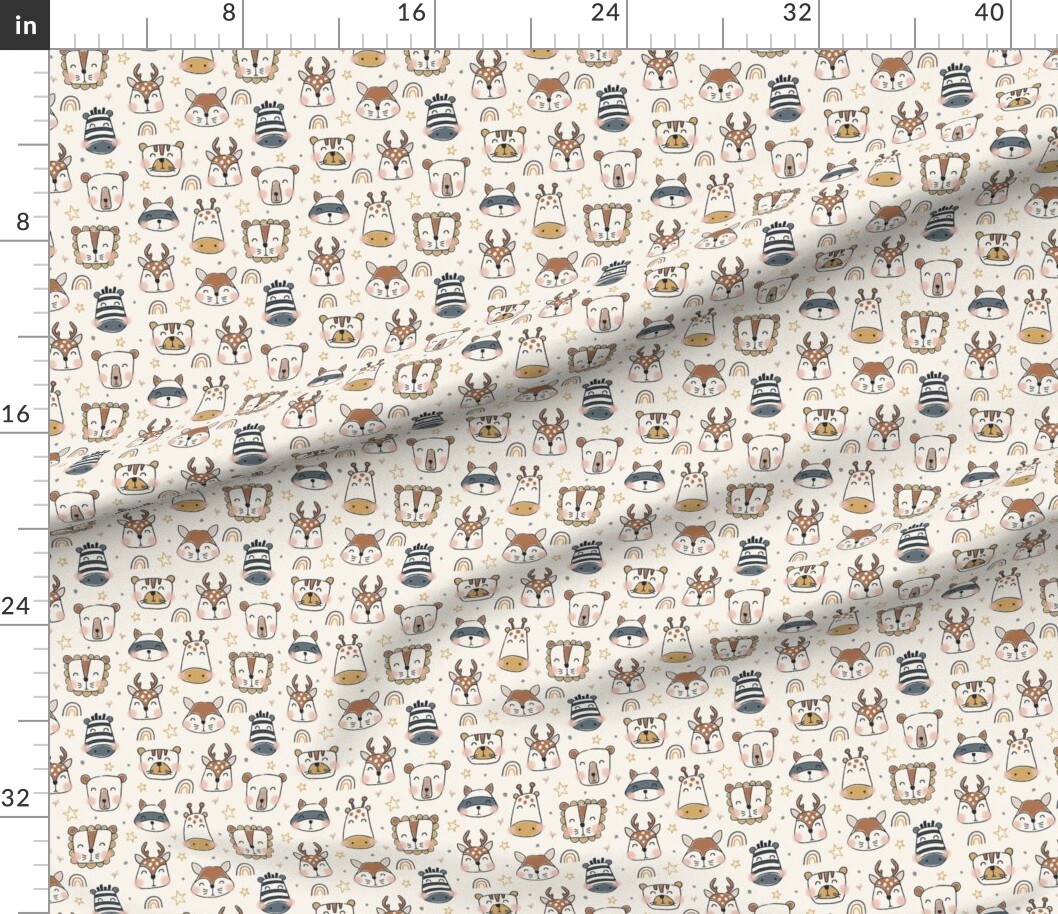 Baby Animal Wild Free Bear Lion Zebra Giraffe Fox Tiger Boho Neutral Cream Tan Custom Printed Fabric by Spoonflower Various Fabrics by the Yard or Fat Quarter