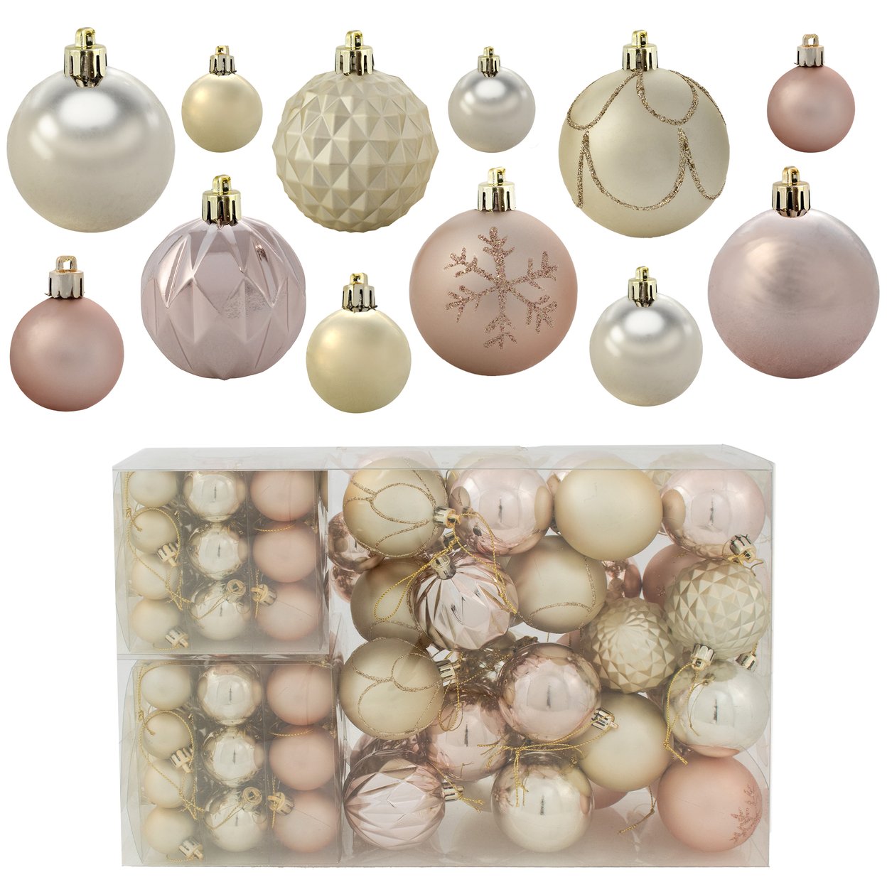 Sunnydaze Winter Wonderland 100-Piece Rose Gold/Champagne Assorted Ornament