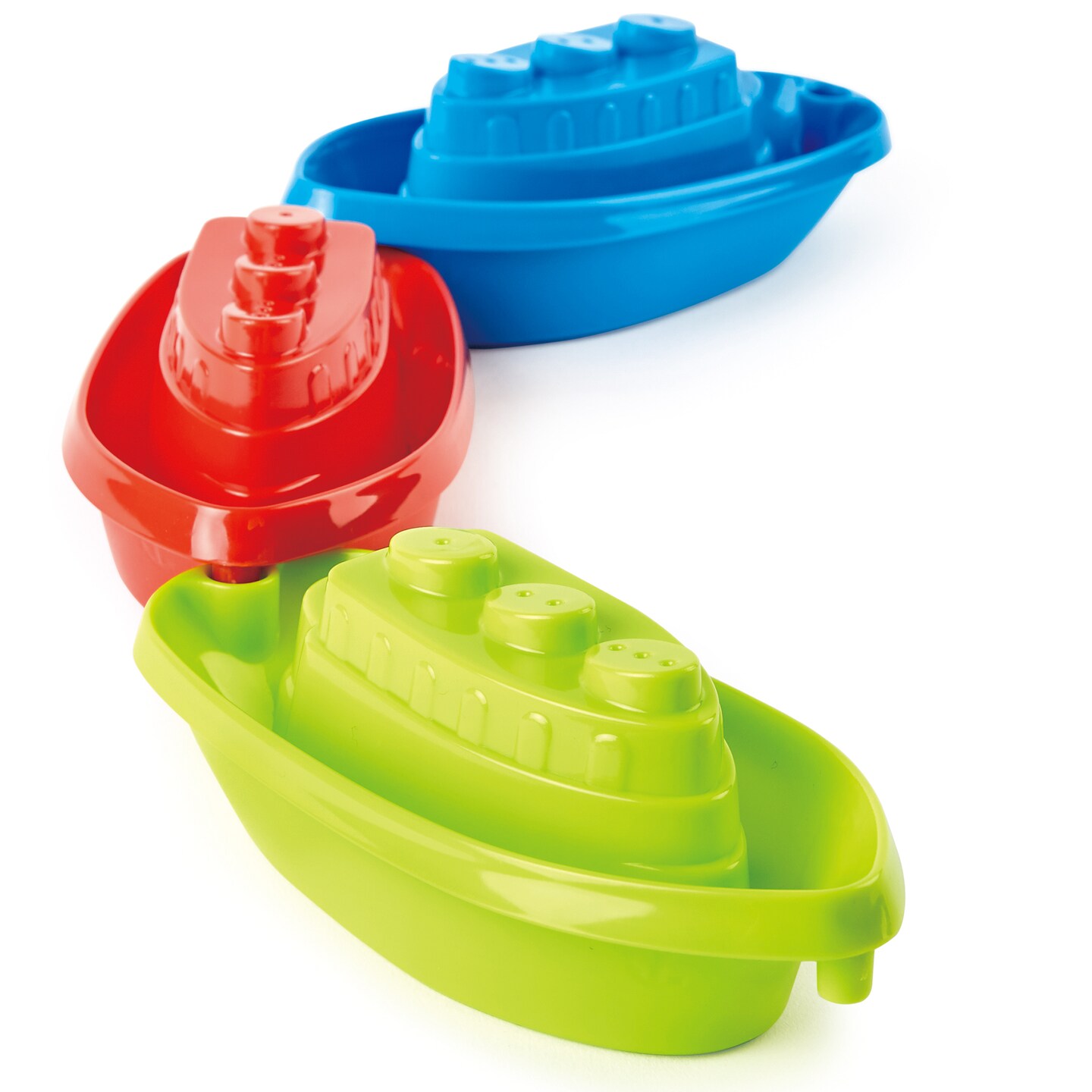 Hape: Stacking Boats - 3pc Beach &#x26; Bath Boats, Colorful Floating Water Toys, Stack &#x26; Link Together, Scoop &#x26; Drain Water, Kids, Toddlers &#x26; Baby Ages 1+