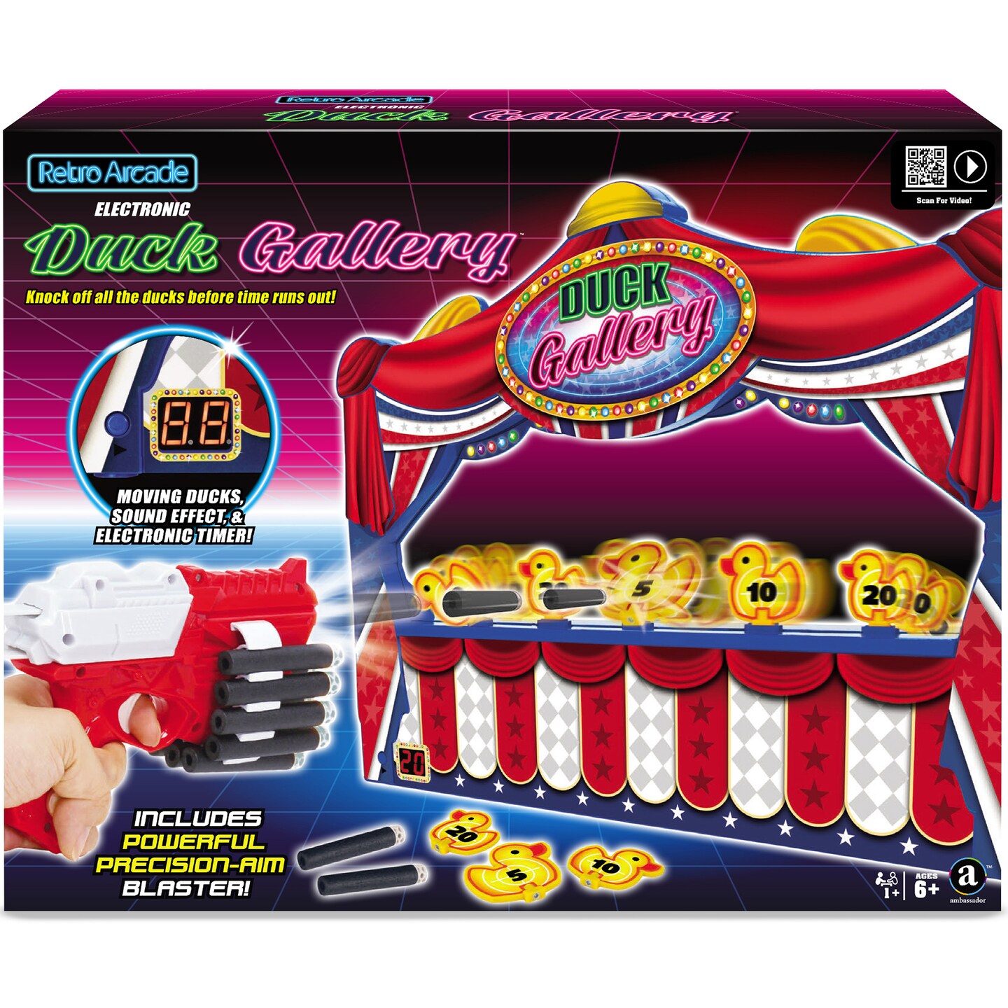 Retro Arcade Electronic: Duck Blasting Gallery - Tabletop Game With Blaster Gun, Moving Ducks & Sound Effects, Ages 6+