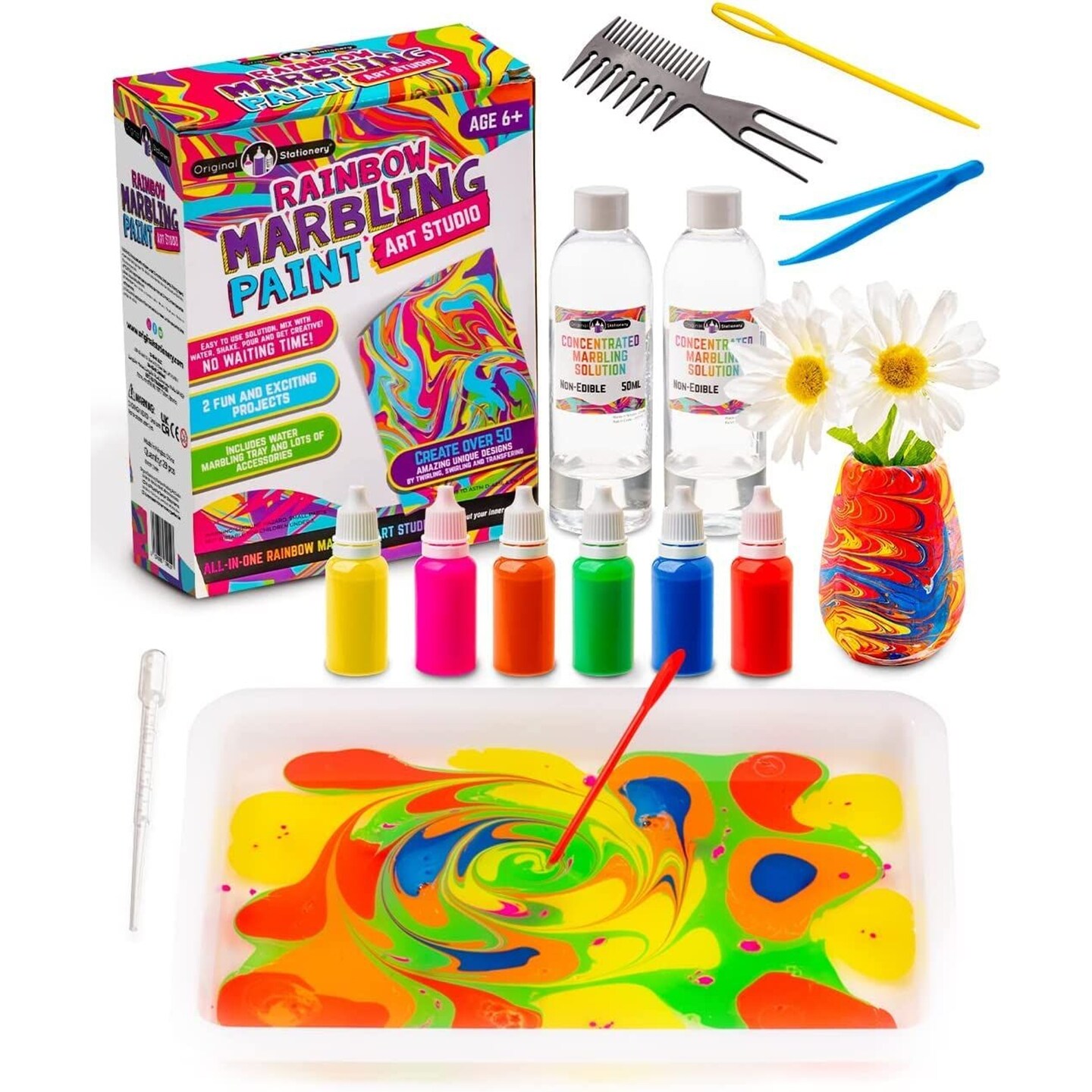 Original Stationery Rainbow Marbling Kit for Kids, to Make Marble Art and Craft Kids will Love, Great Arts and Crafts and Rainbow Gifts for Girls