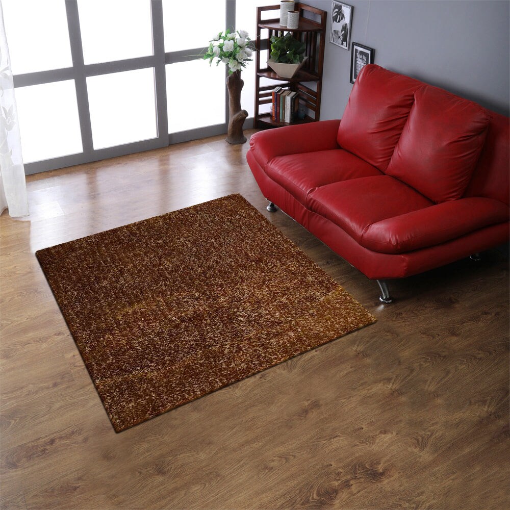 Rugsotic Hand Tufted Shag Area Rug Solid Gold 5X7 Polyester K00111