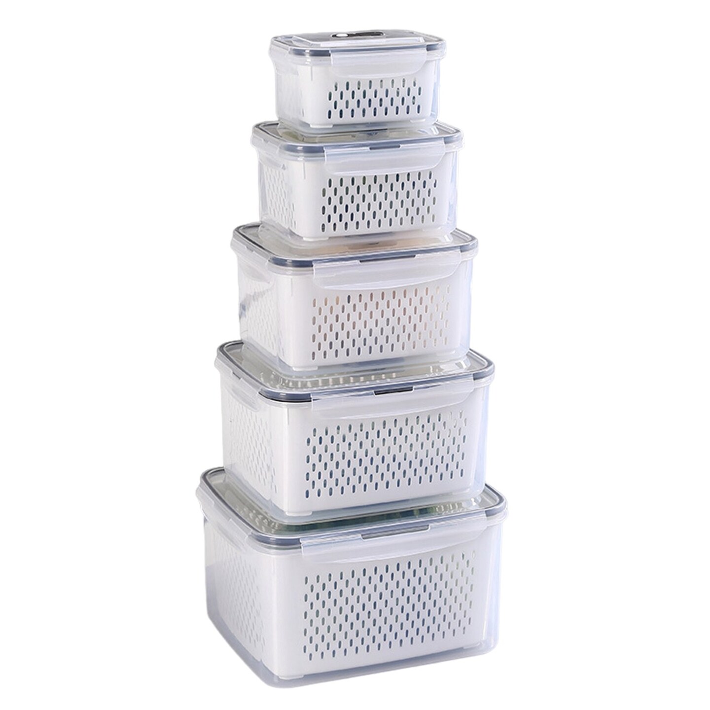 3/4/5Pcs Food Storage Box Large Capacity Double-Layer Design Food Grade Bpa Free Fridge Vegetables Fruits Container With