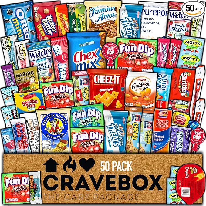 Snack Box (50 Count) Easter Variety Pack Gift Care Package Basket Adult Kid Guy Girl Women Men Birthday College Student Office Back to School