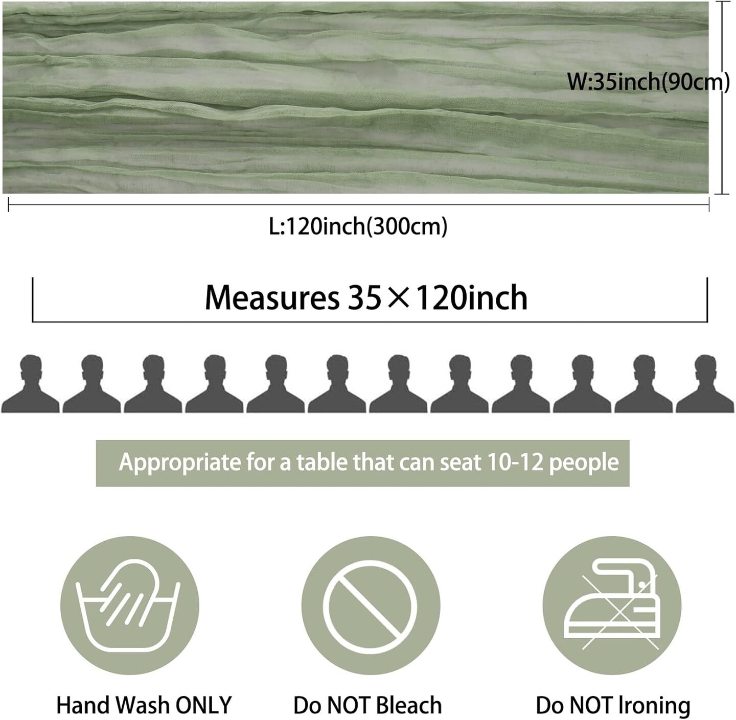 12 Pack Dusty Sage Green Cheesecloth Table Runners – 10Ft Long Boho Gauze Table Decor for Weddings, Bridal Showers, Birthdays, 35"x120"