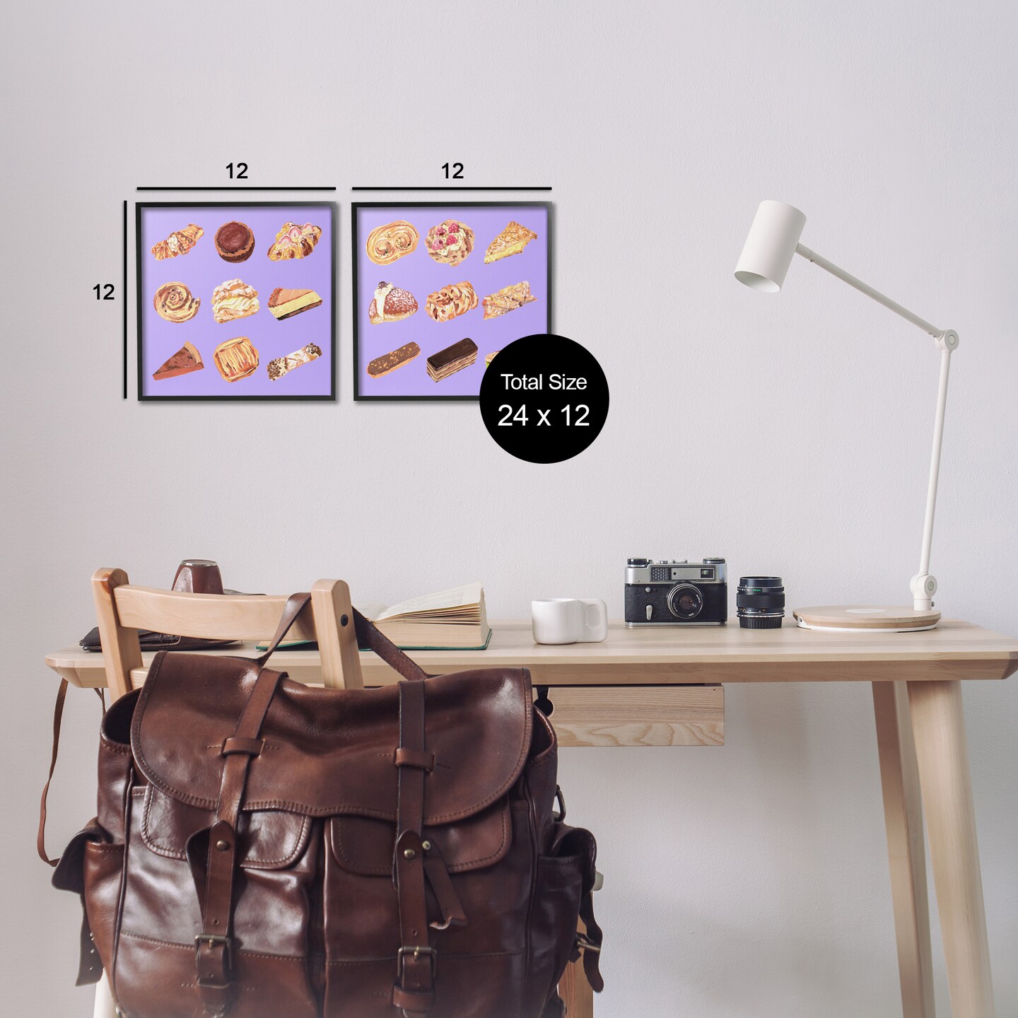 Stupell Industries Various Pastries on Purple 2pc Framed Giclee Set Design by Melissa Wang