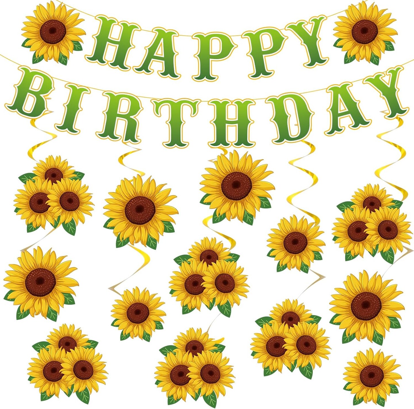 Sunflower Summer Birthday Decorations - Summer Banner &#x26; Yellow Hanging Swirls, Themed Party Decor for Women &#x26; Girls