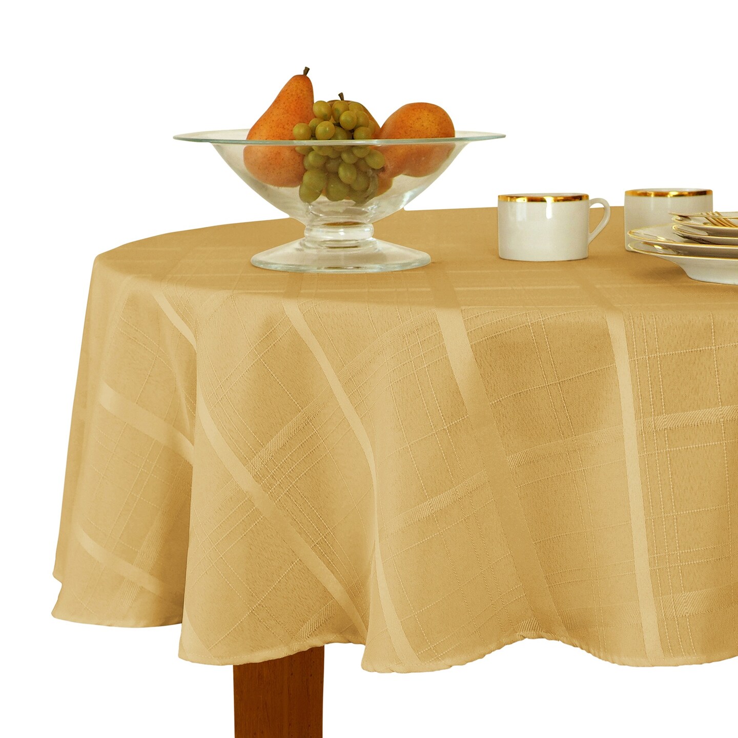 Threadmade Home Elegance Plaid Jacquard Tablecloth, Ribbon Gold - 90"W x 90"L Round