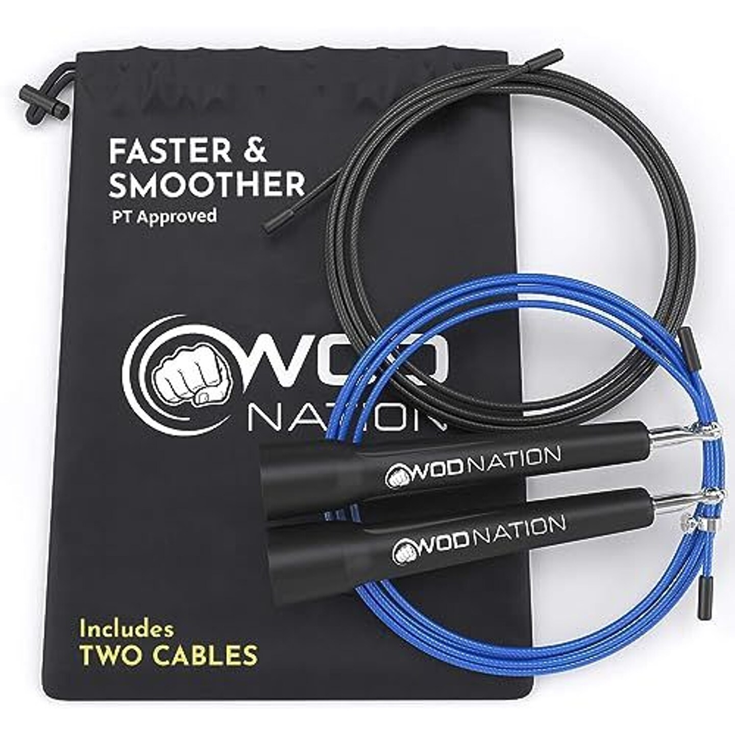 WOD Nation Jump Rope - Black Alloy Steel, Adjustable Length - Speed Jump Rope for Men & Women - Boxing & MMA Home Workout Equipment - Gym Fitness Equipment & Cardio Gear