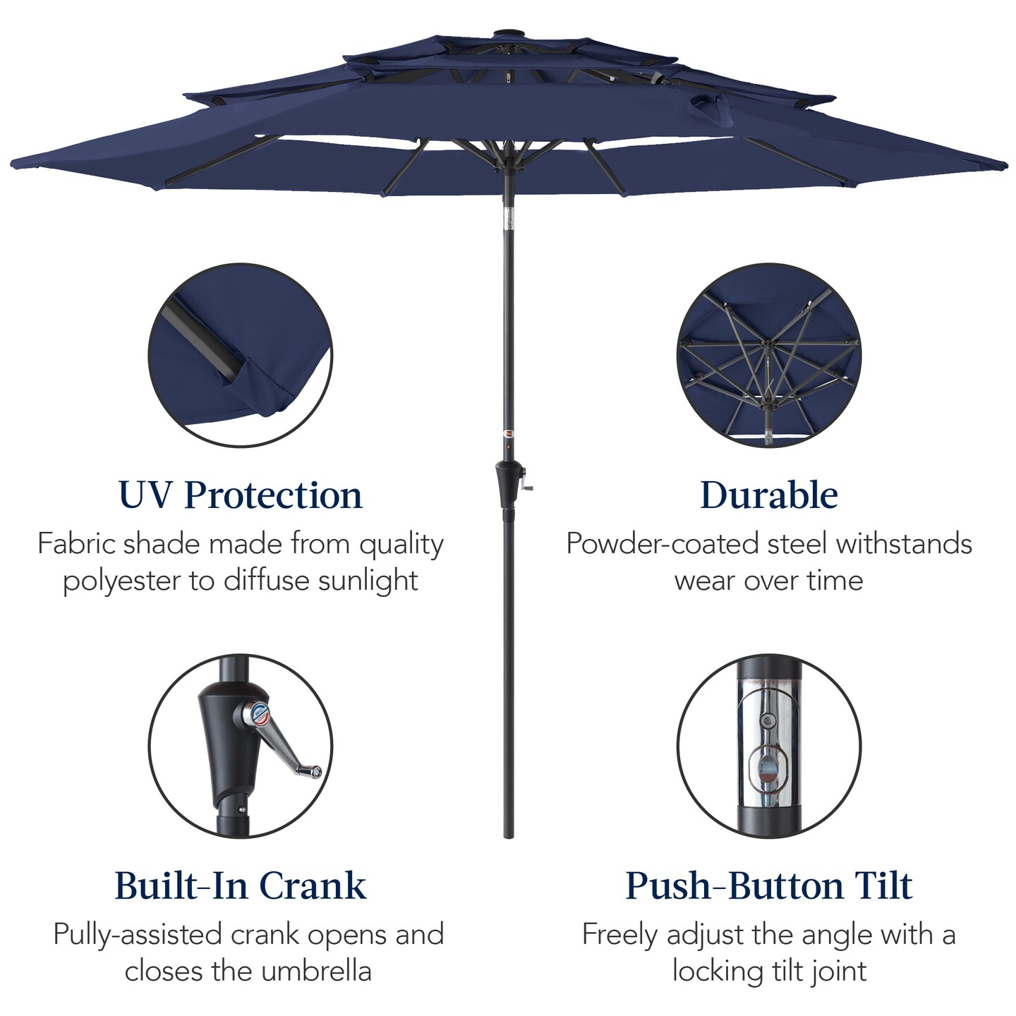 Best Choice Products 10ft 3-Tier Patio Umbrella, Market Sun Shade w/ Tilt Adjustment, Easy Crank