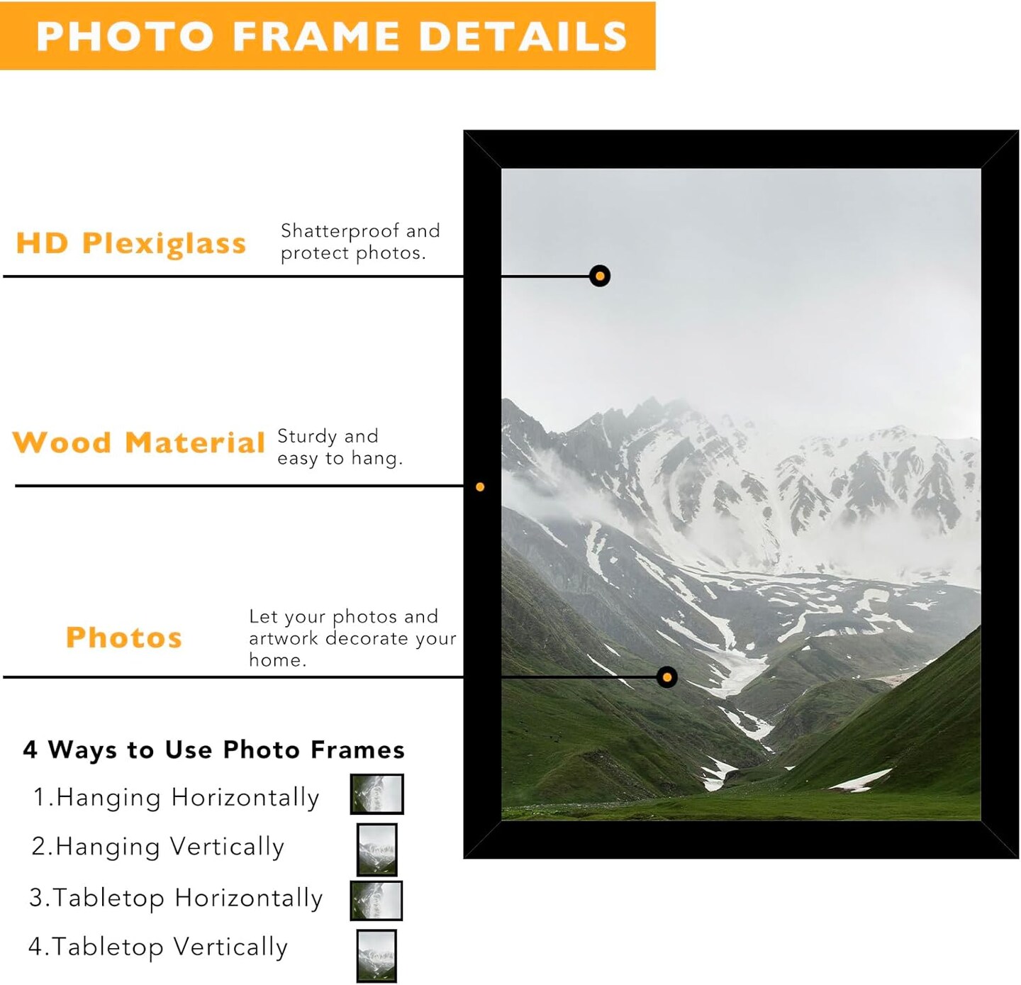 8.5x11 Picture Frame Black for 8.5 by 11 Document Certificate Diploma, Wood 8 1/2 X 11 Certificate Frame for Wall and Tabletop, Black