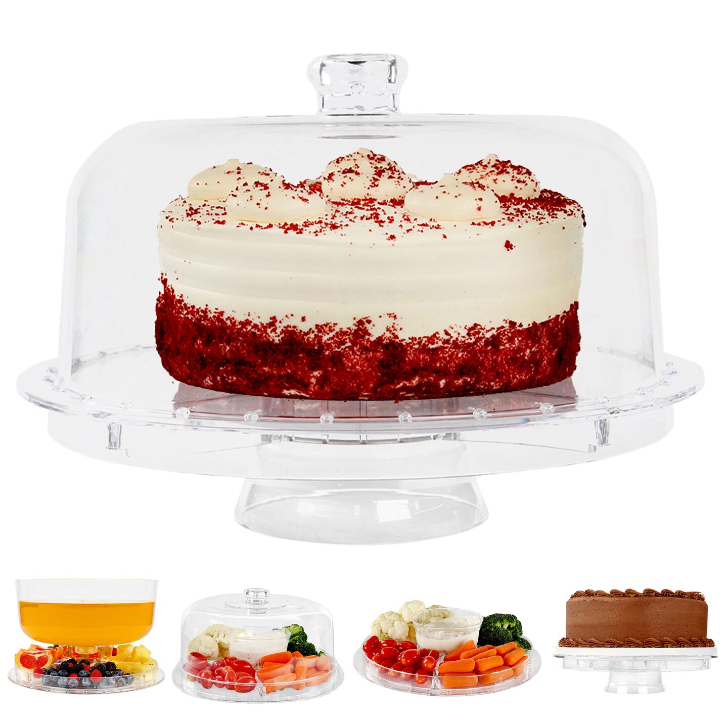 7Penn Acrylic Cake Stand with Dome Lid - 12in Serving Platter and Punch Bowl