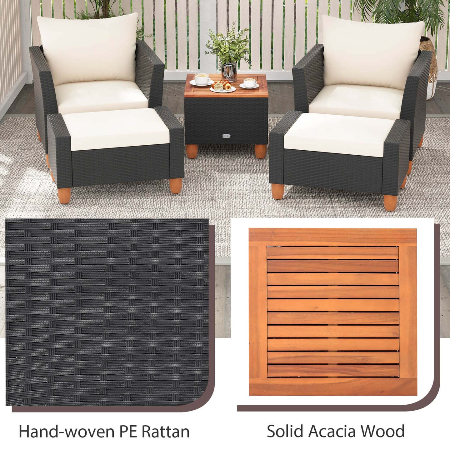 Costway 5 PCS Patio Furniture Set with Storage Table Ottomans Soft Pillows & Cushions