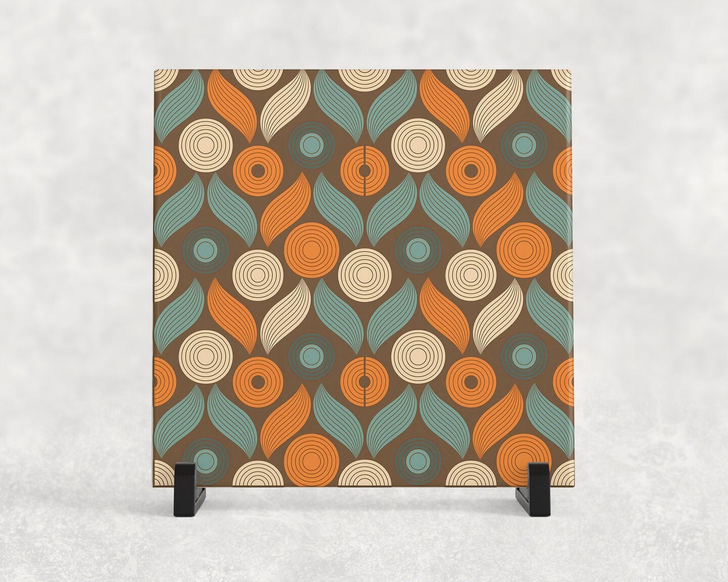 Retro Vintage Orange Circle Pattern Tile Trivet for Hot Dishes