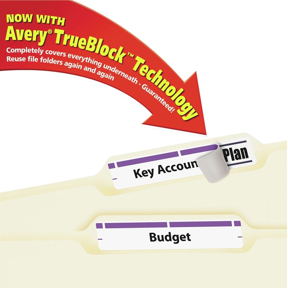Avery 0.66 in. x 3.44 in. Permanent TrueBlock File Folder Labels with Sure Feed Technology - White (30/Sheet, 25 Sheets/Pack)