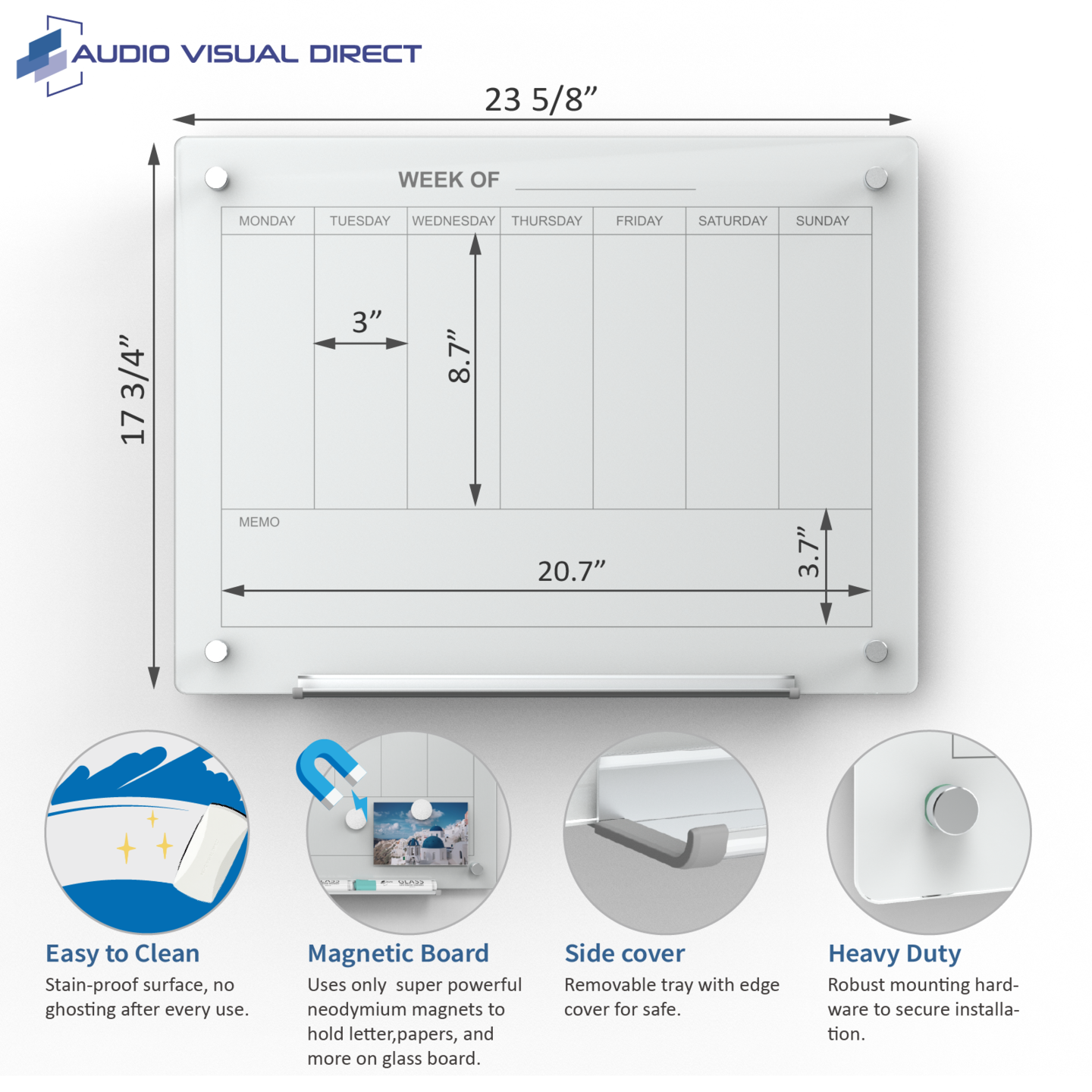 Audio-Visual Direct Magnetic Glass Weekly Calendar &#x26; Planner Dry-Erase Board Set