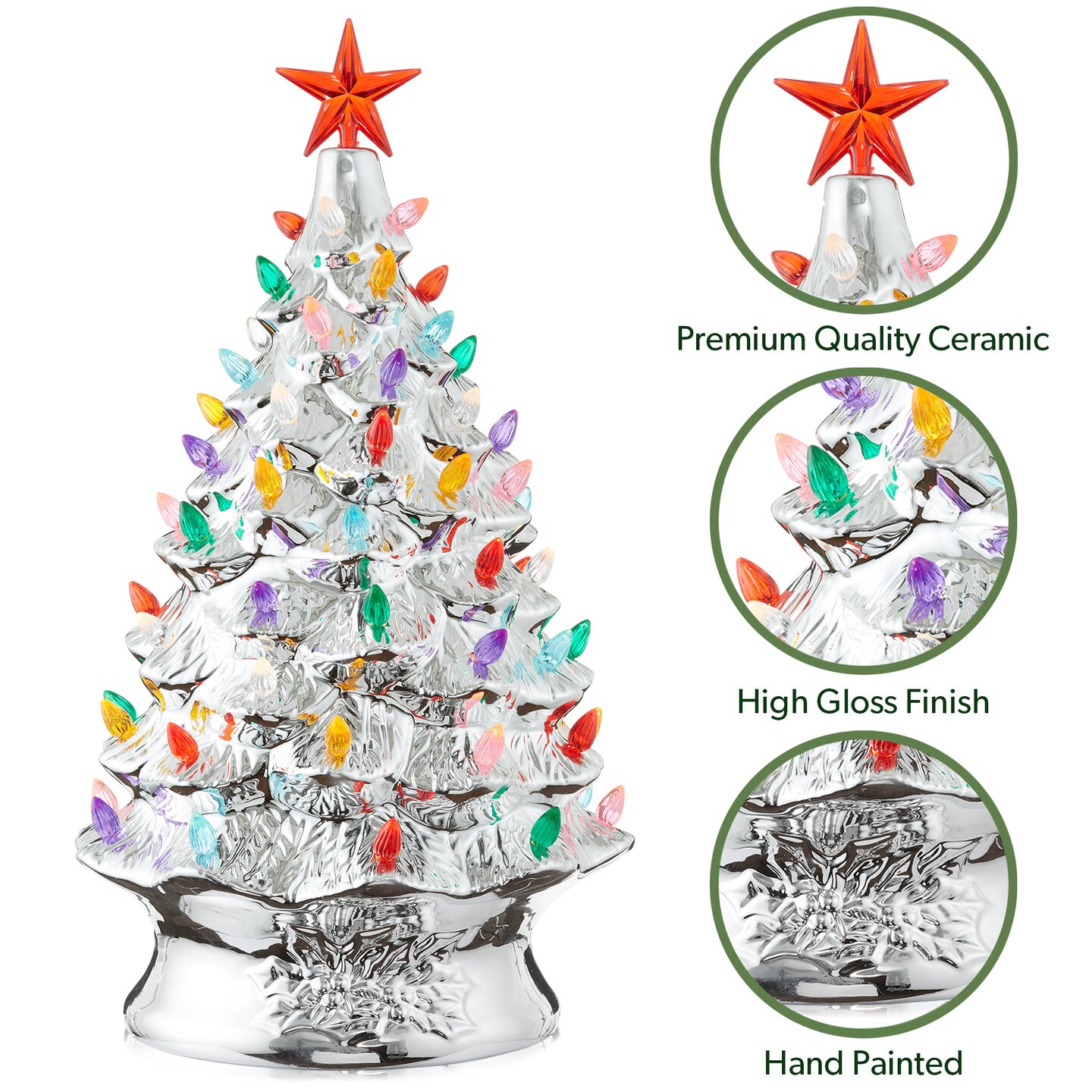 Casafield Hand Painted Ceramic Christmas Tree, 24-Inch Pre-Lit Tree with 148 Multi Color Lights and 2 Star Toppers