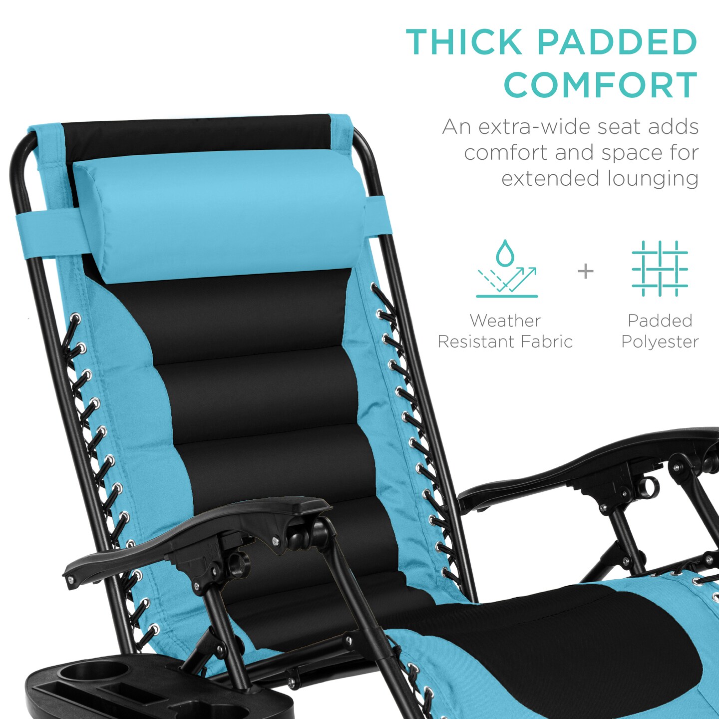 Best Choice Products Oversized Padded Zero Gravity Chair, Folding Outdoor Patio Recliner w/ Side Tray