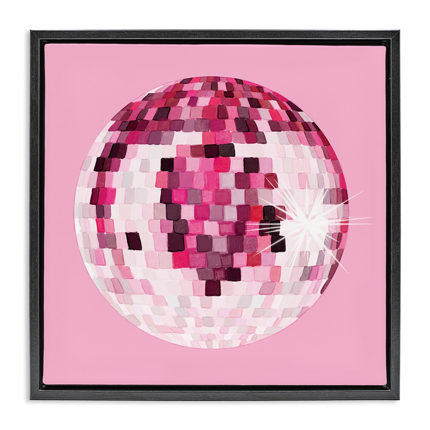 Stupell Industries Dazzling Pink Disco Ball Framed Floater Canvas Wall Art