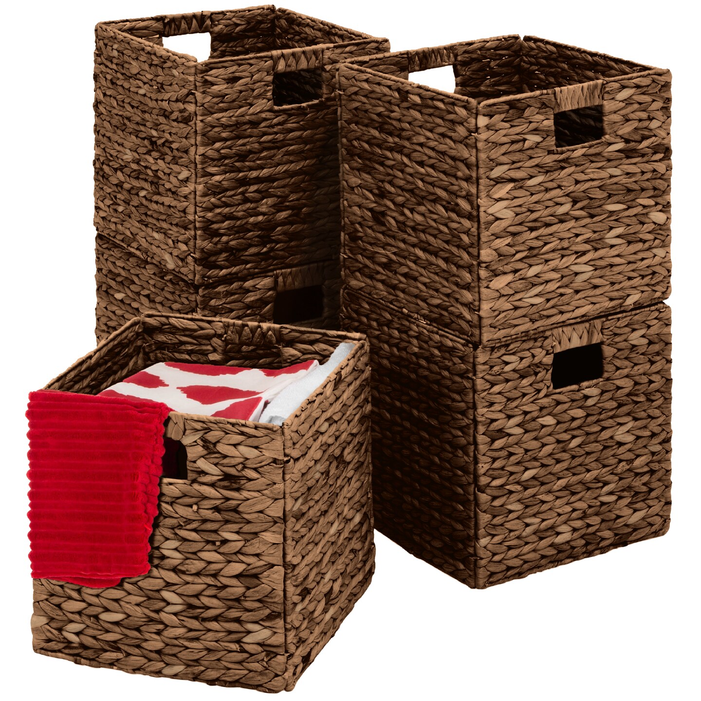 Best Choice Products 12x12in Hyacinth Baskets, Set of 5 Multipurpose Collapsible Organizers w/ Inserts