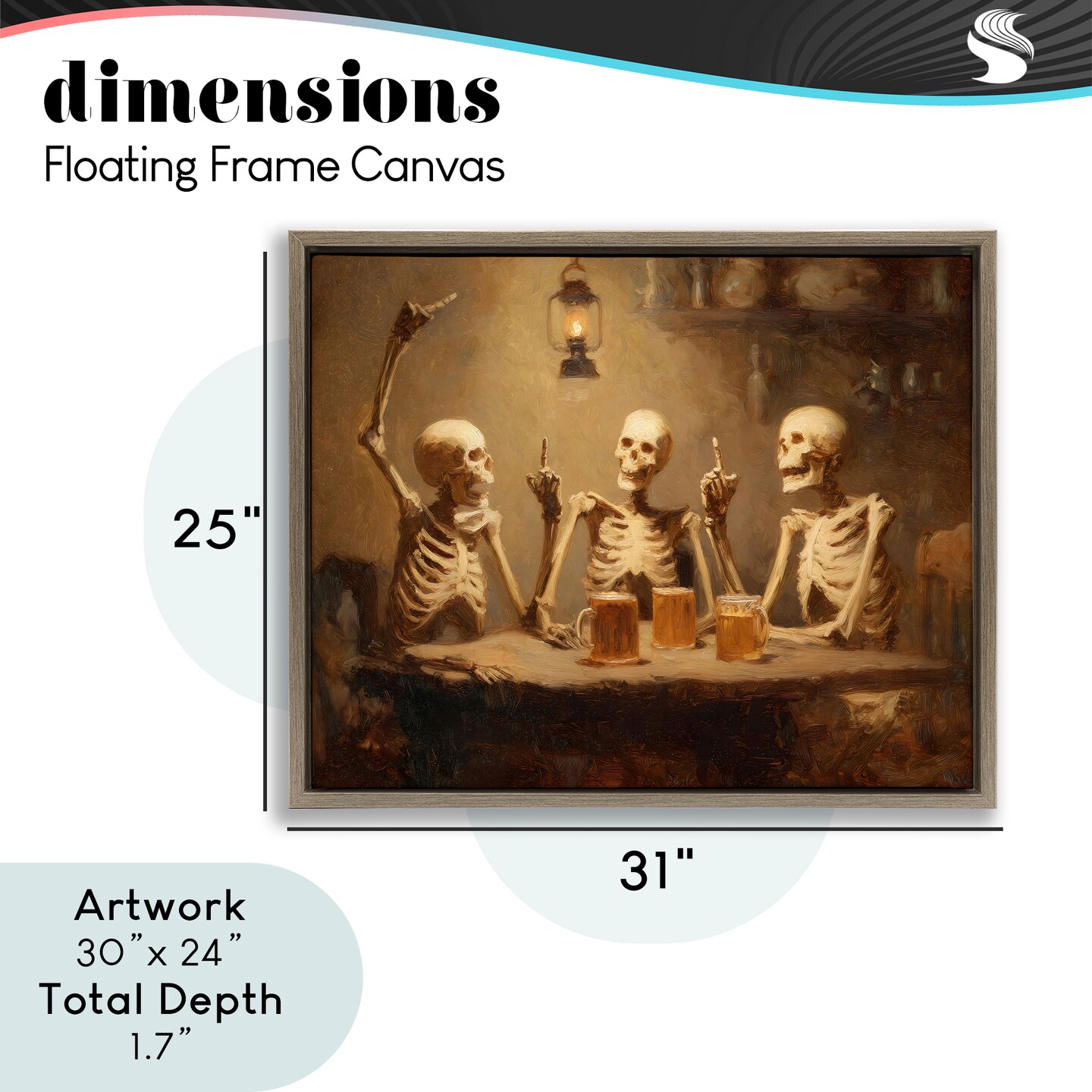 Stupell Industries Skeletons Drinking at Tavern Floating Frame, design by Arlington Prints