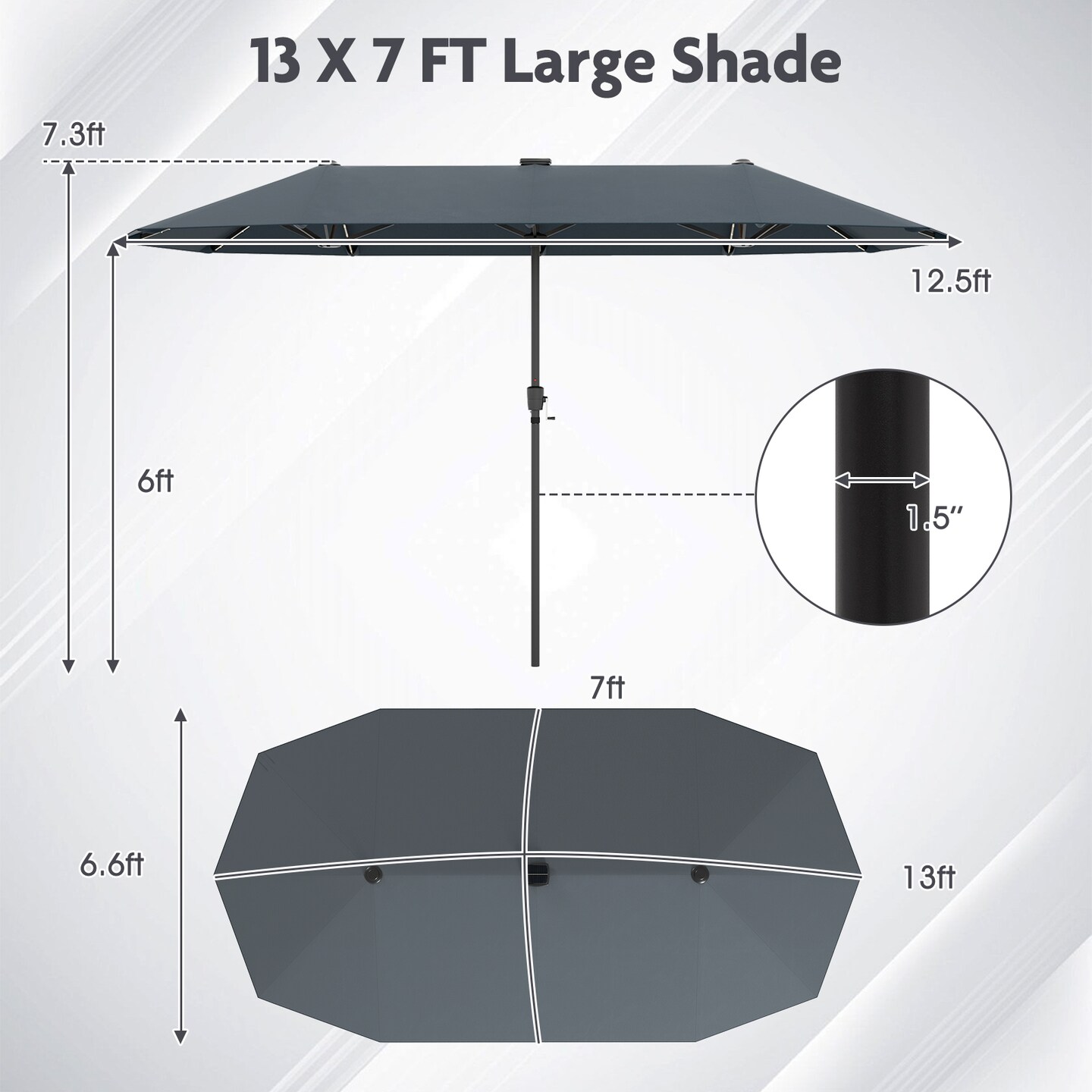 LED Patio Umbrella, Solar-Powered Double Canopy with Crank Handle