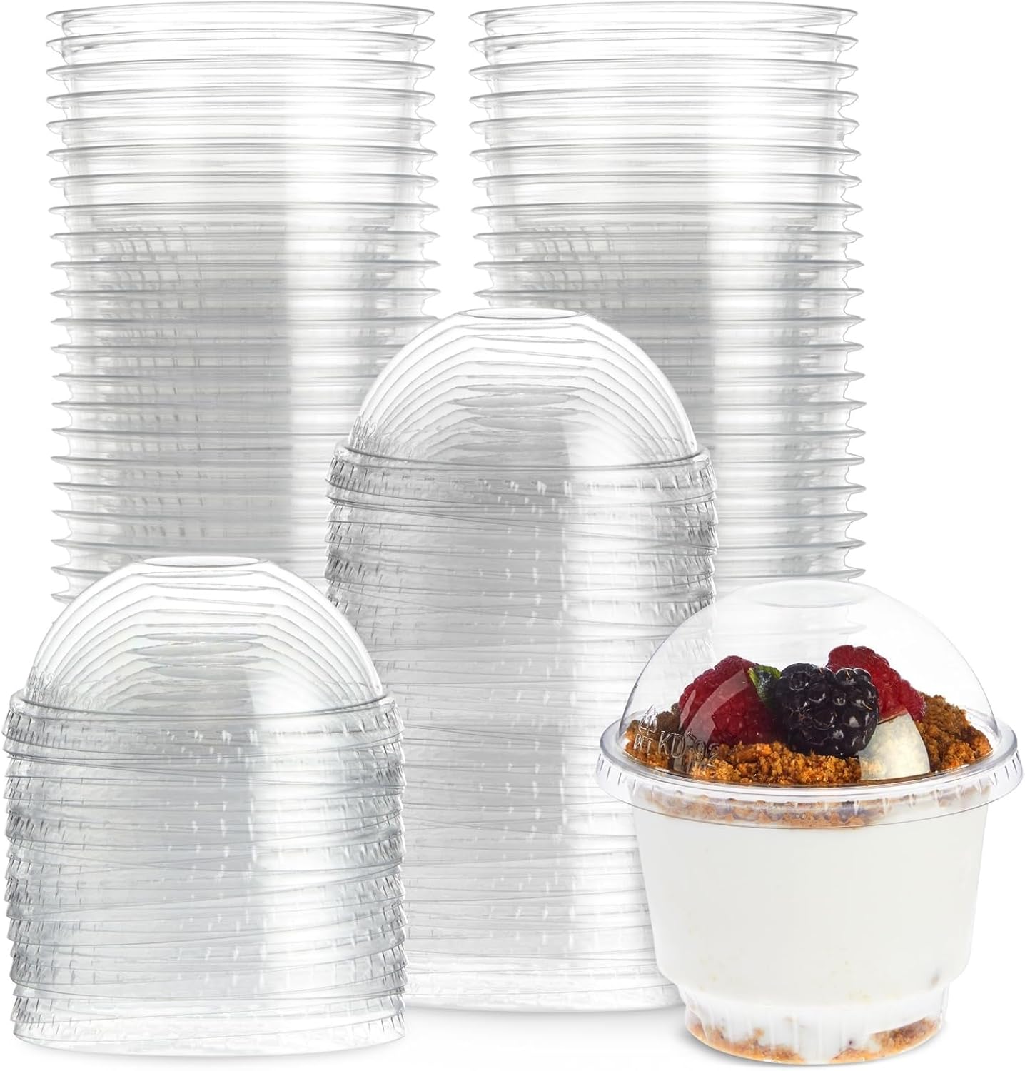 50 Pack 8 oz Clear Plastic Cups with Dome Lids for Dessert, Small Containers for Ice Cream Sundae, Parfait